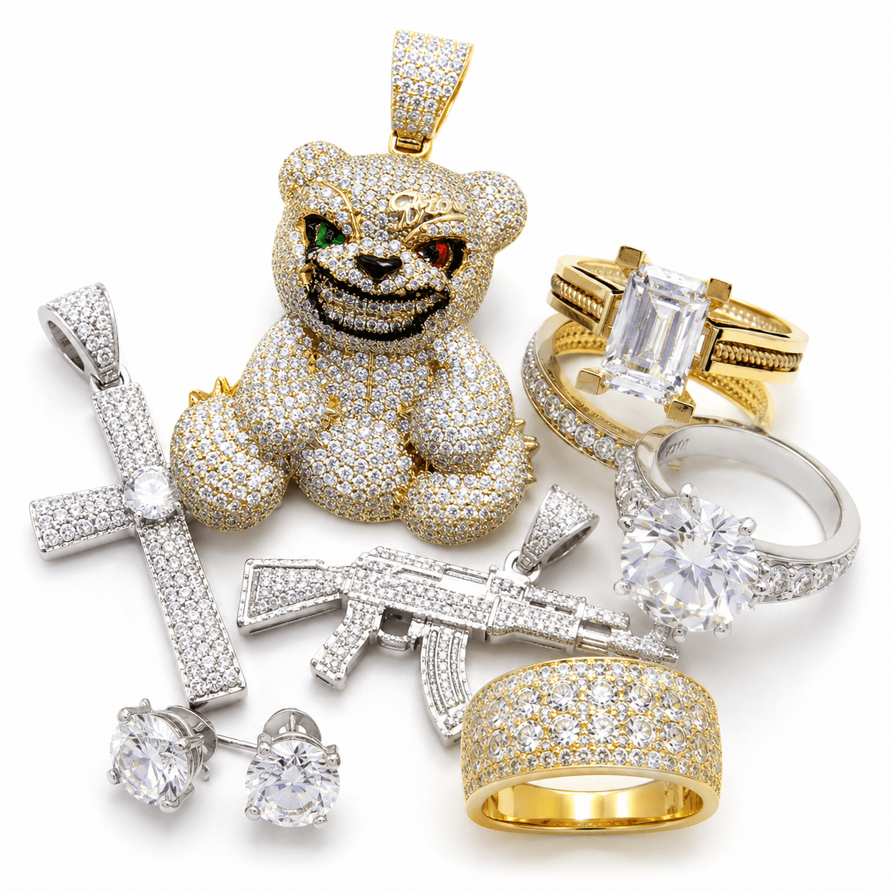 Diamond rings, pendants and earrings collection