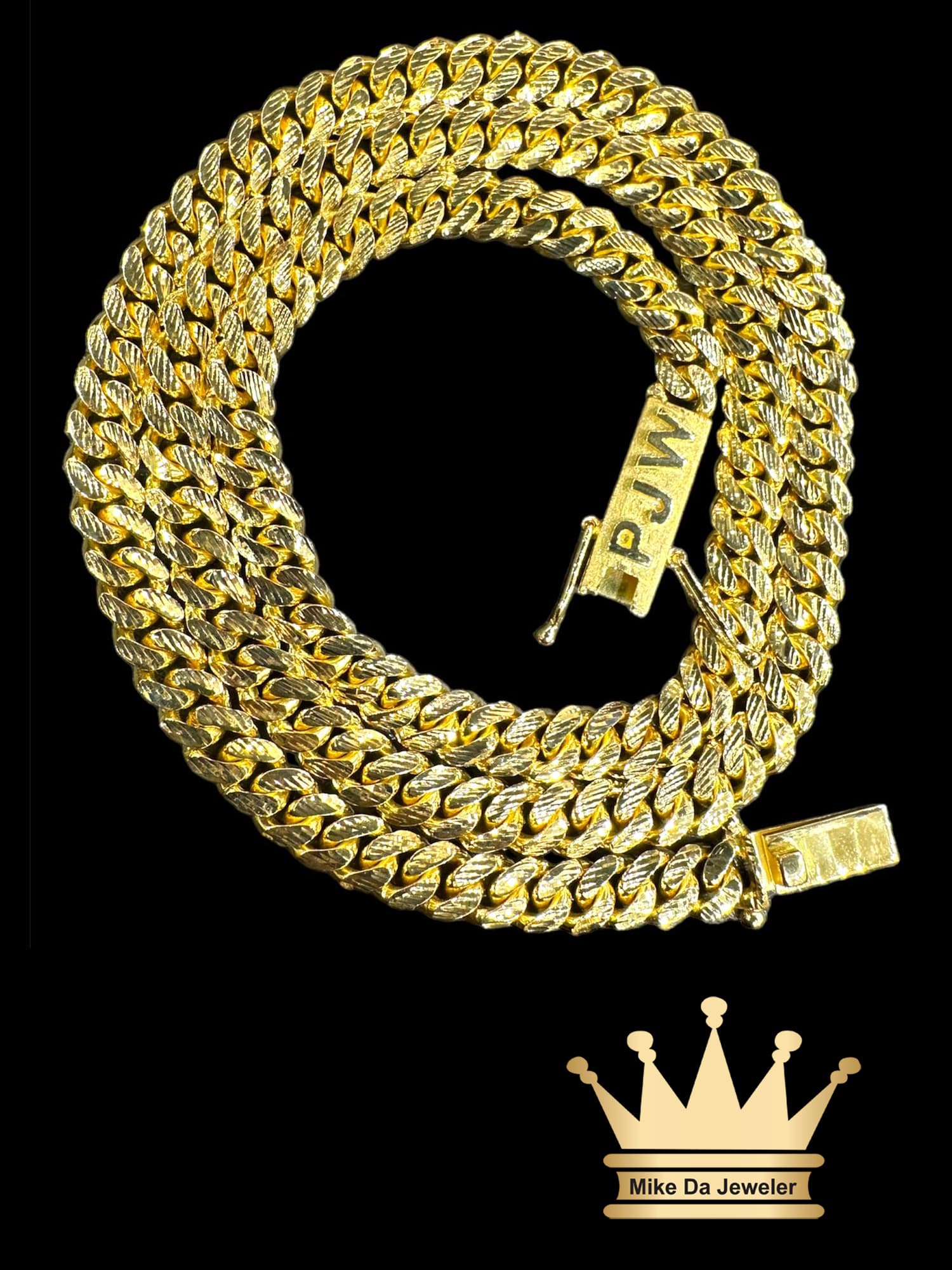 Solid 18K Miami Cuban Link Chain with Diamond Cut