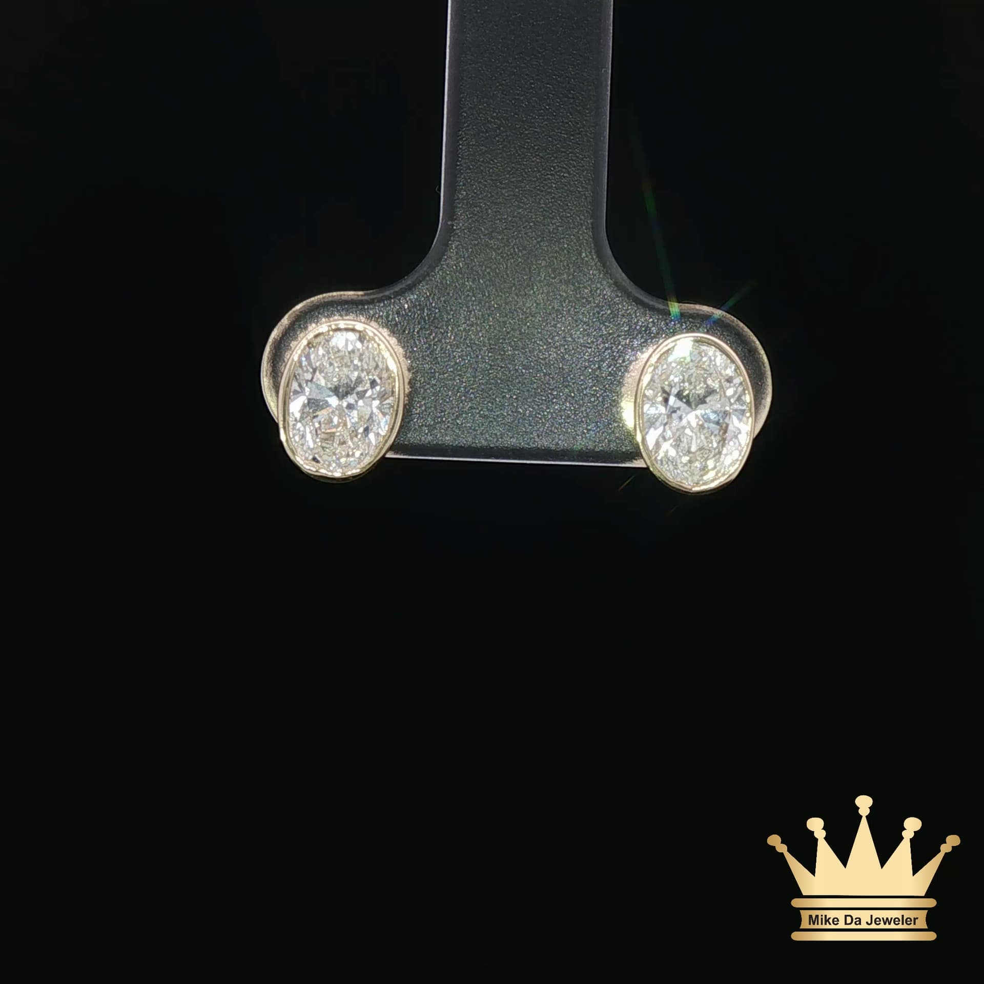14K Gold Diamond Oval Bezel Stud Earrings – 1.44 CT Total Weight