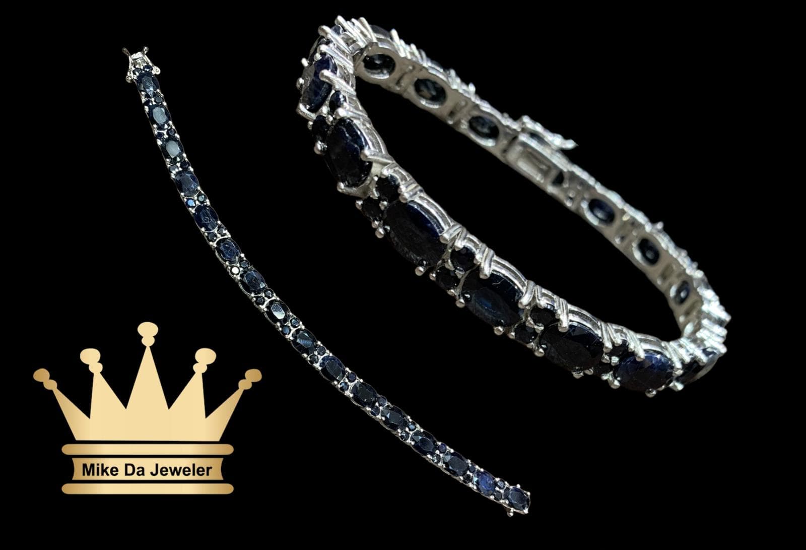 925 Sterling Silver Tennis Bracelet with Natural Blue Sapphire