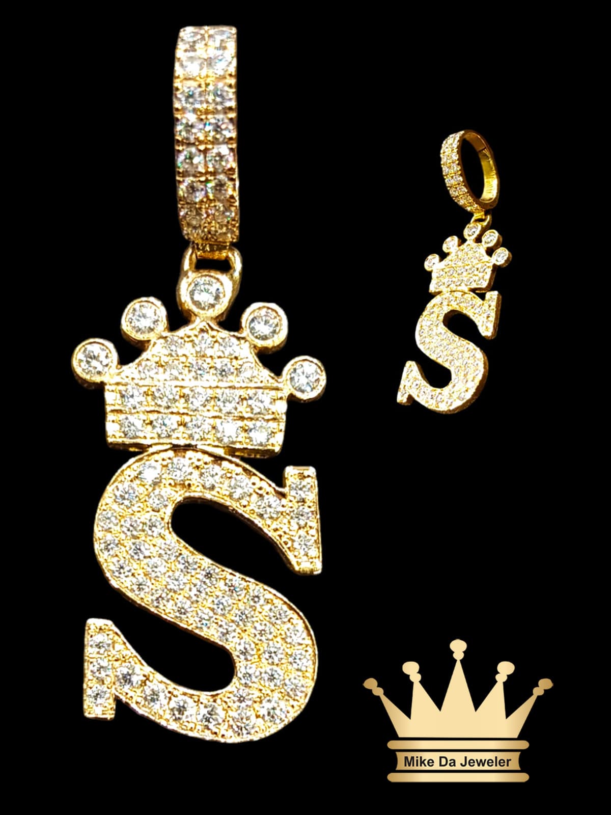 18K Solid Yellow Gold Handmade S Pendant with Moissanite