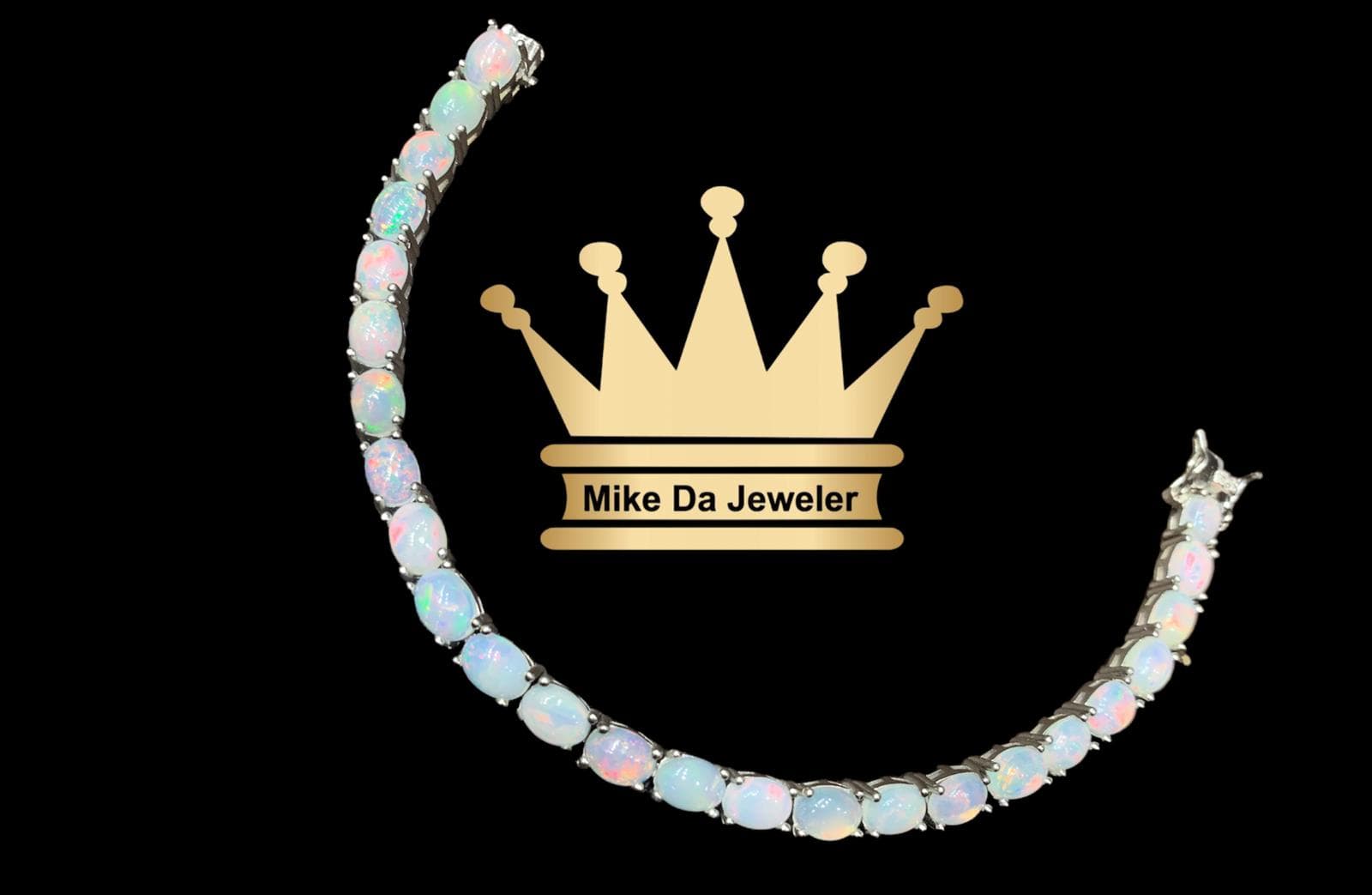925 Sterling Silver Natural Opal Tennis Bracelet