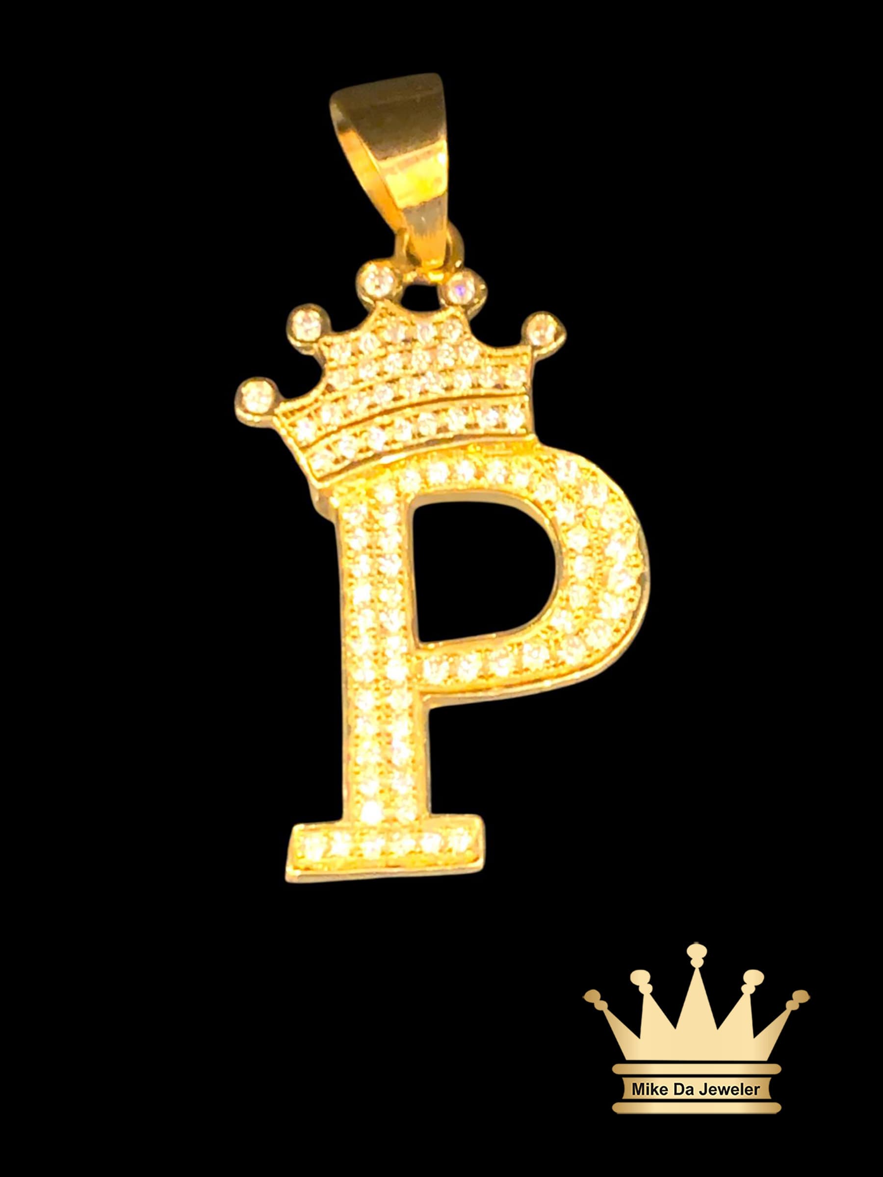 18K Gold Letter P Initial Charm with Moissanite Diamonds