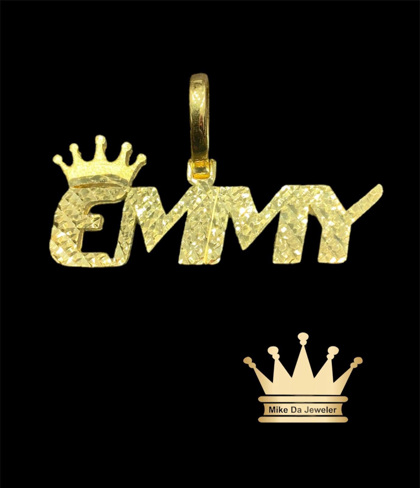 22k Gold Handmade Cutout Name Pendant with Crown
