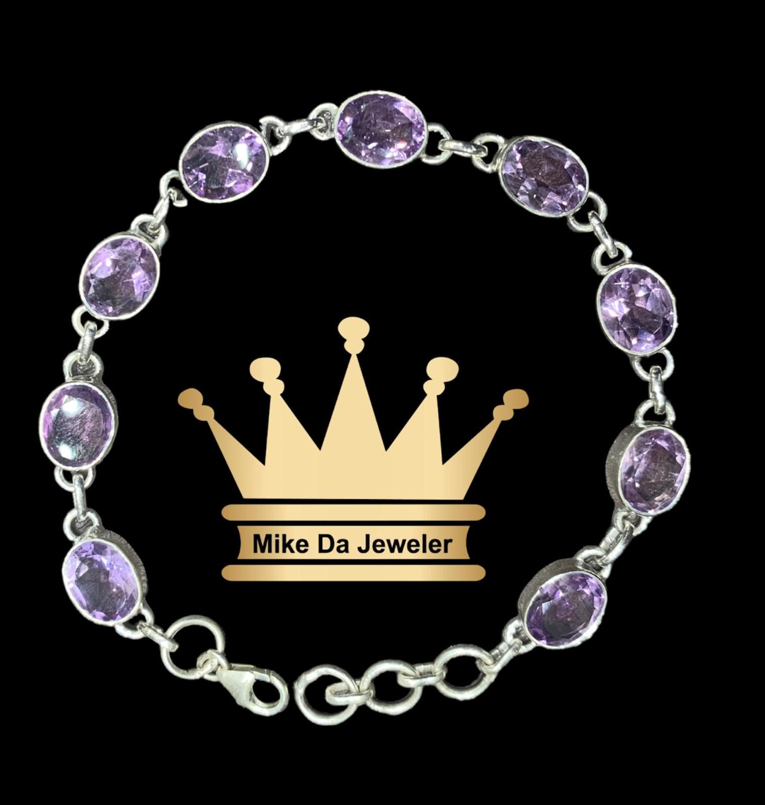 925 Sterling Silver Handmade Natural Amethyst Stone Tennis Bracelet
