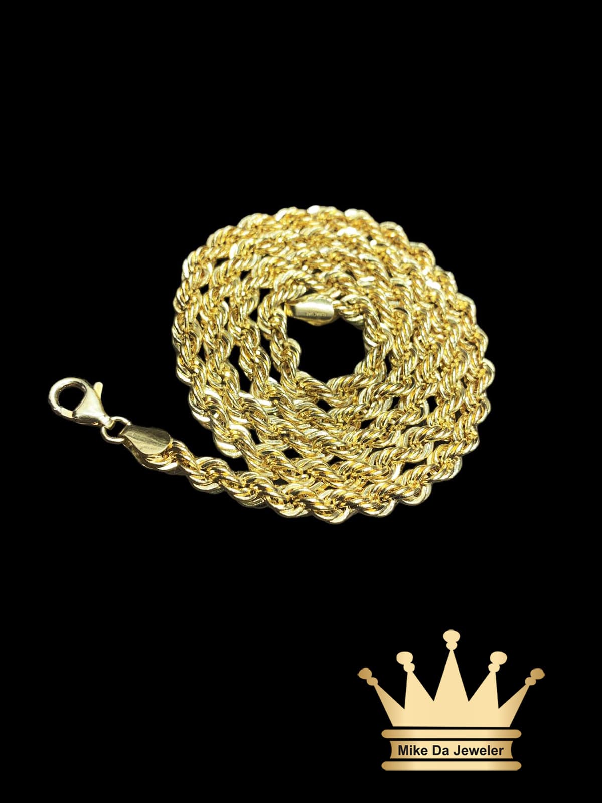 18K Gold Semi Hollow Rope Chain with Diamond Cut