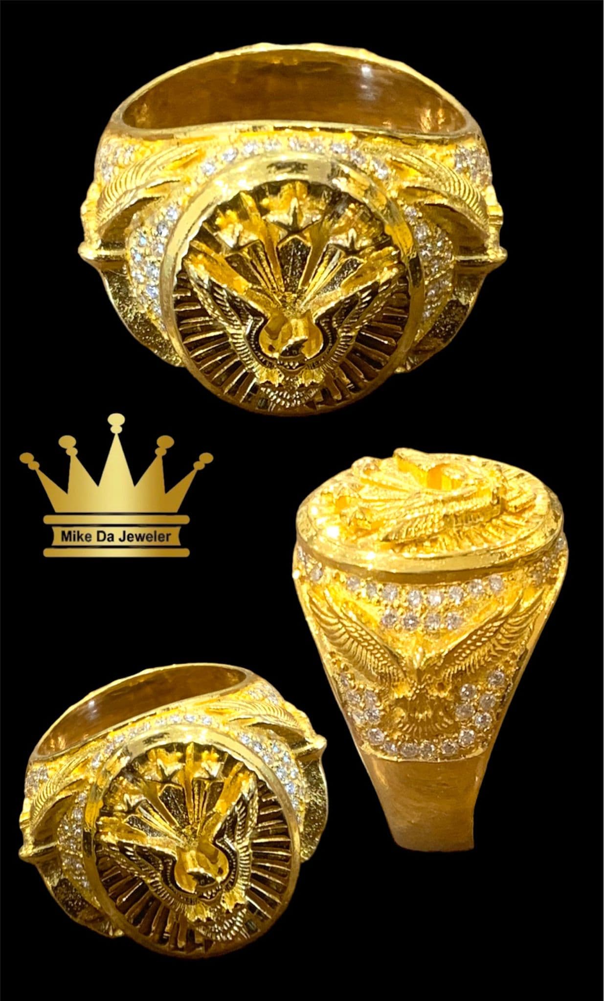 22K Solid Gold Men's Ring with VVS Diamonds