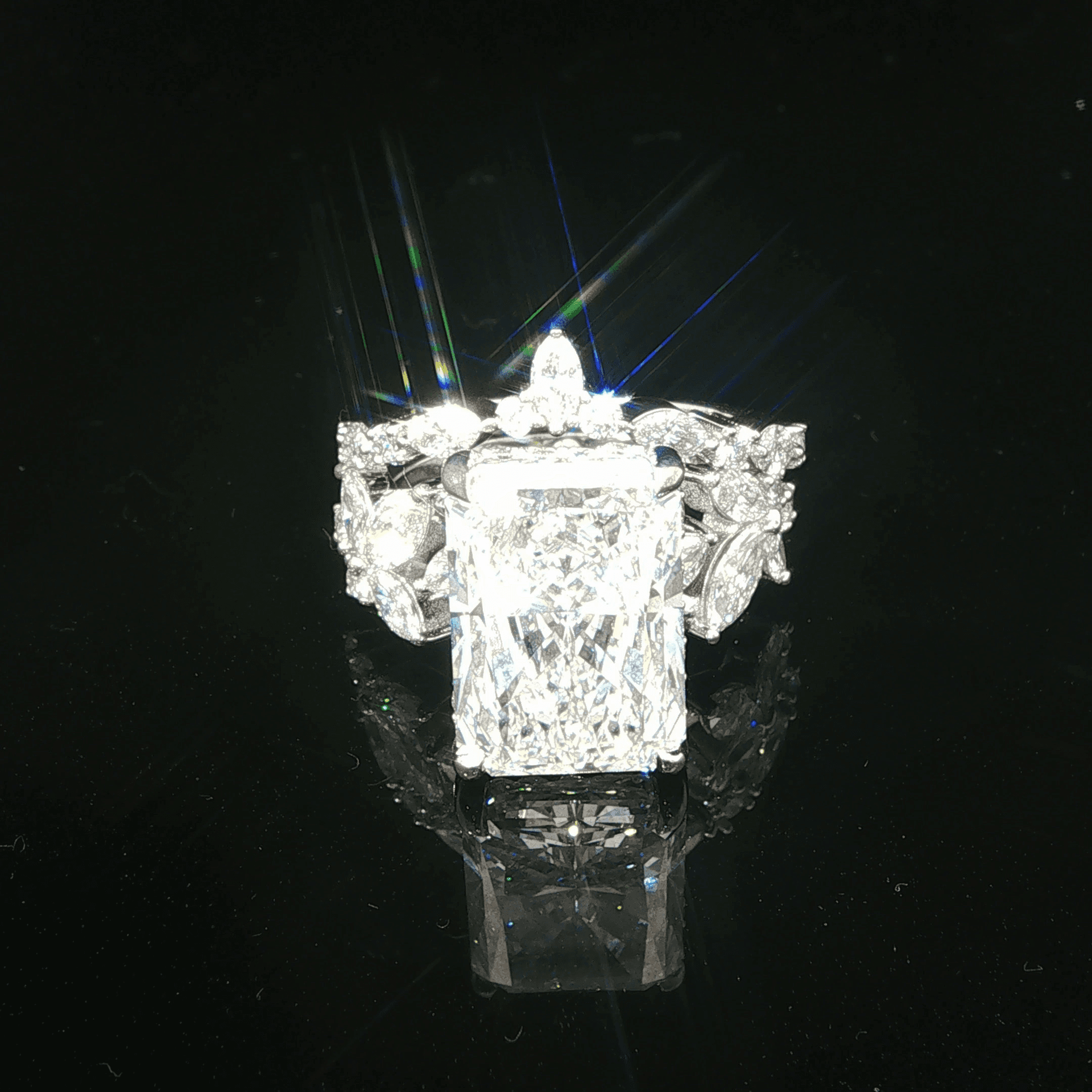14k White Gold Diamond Solitaire Custom Wedding Ring with Ornate Band