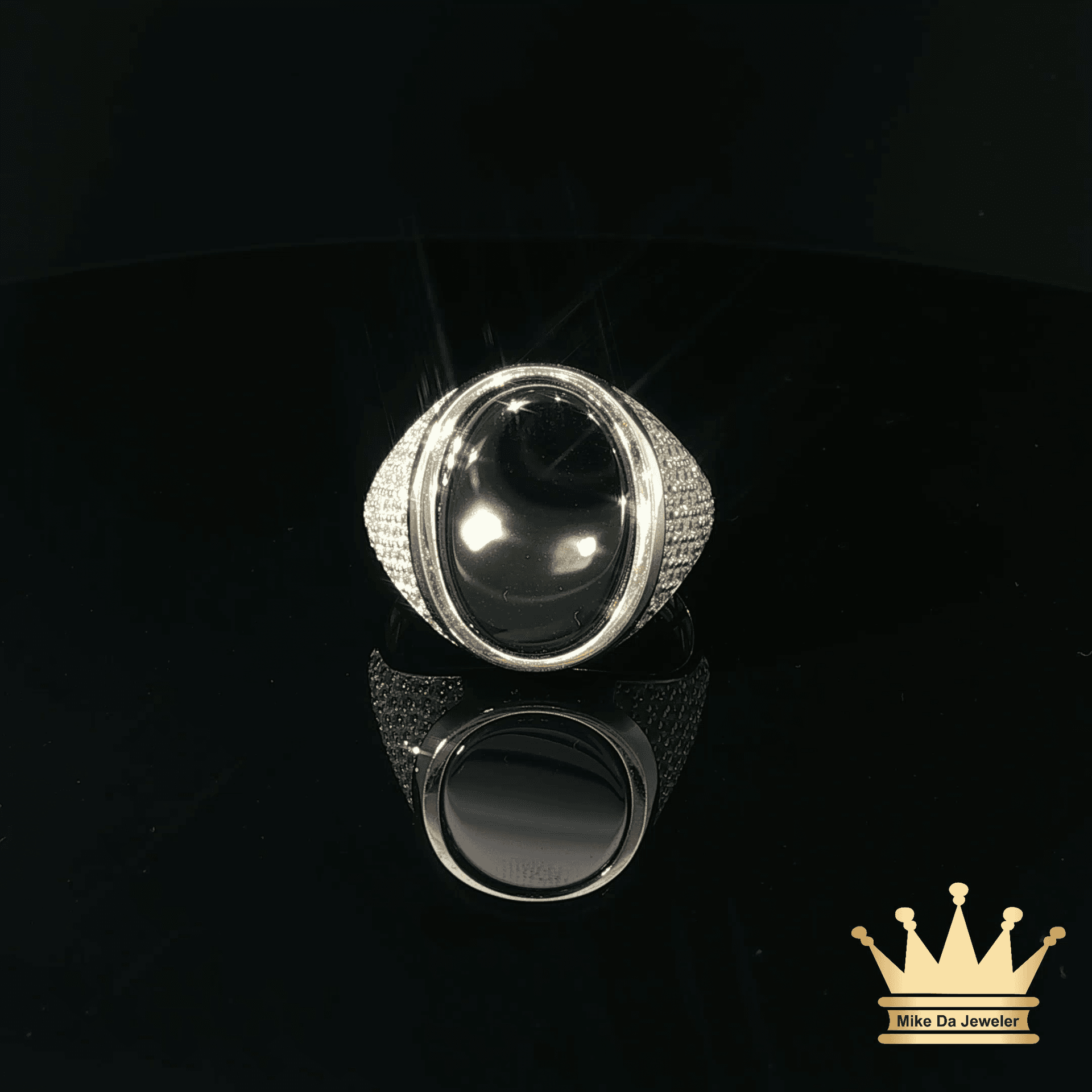 14K Yellow Gold Men’s Oval Black Onyx Ring with Diamond Accents