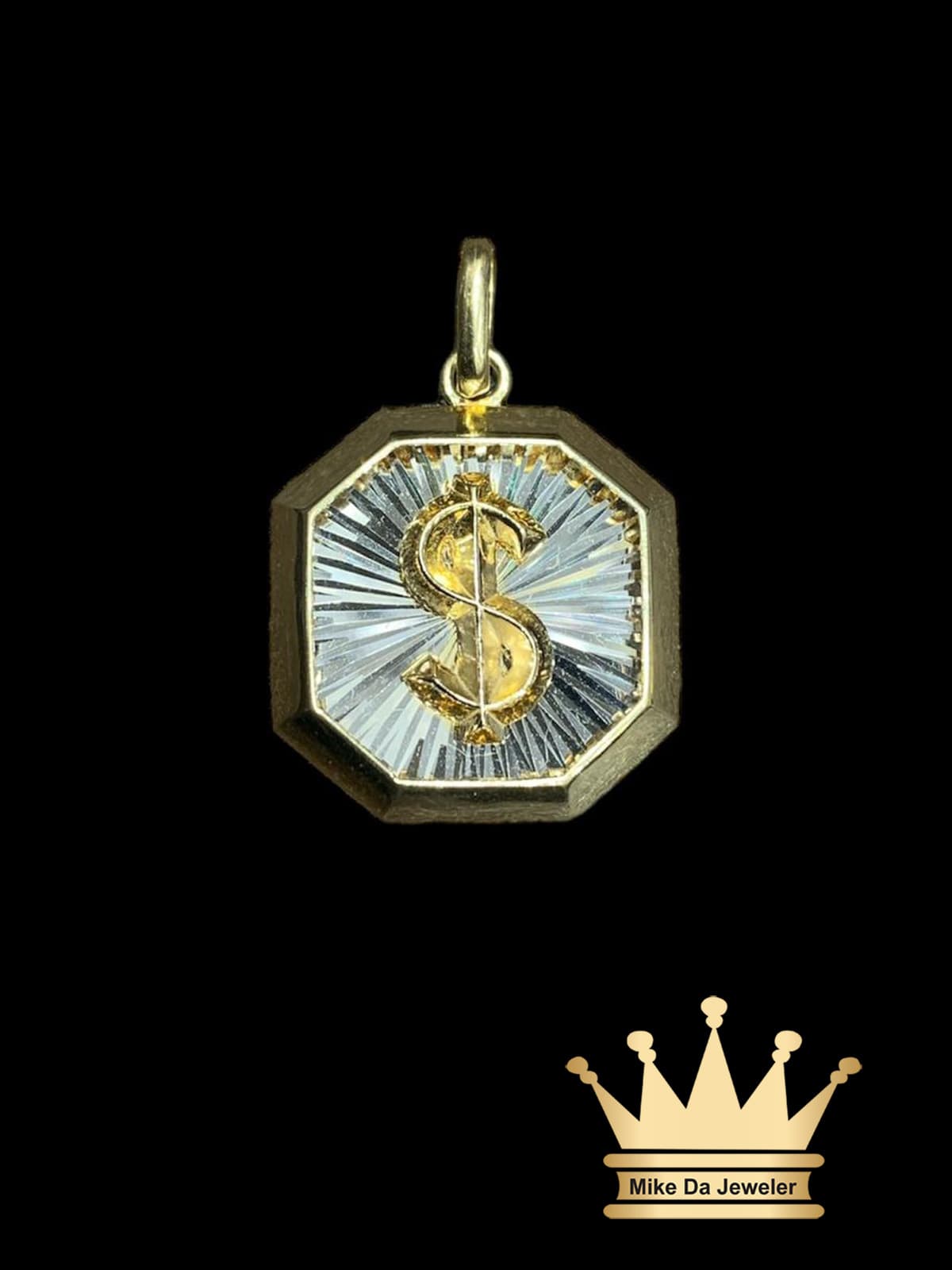 18K Handmade Two-Tone Dollar Sign Pendant