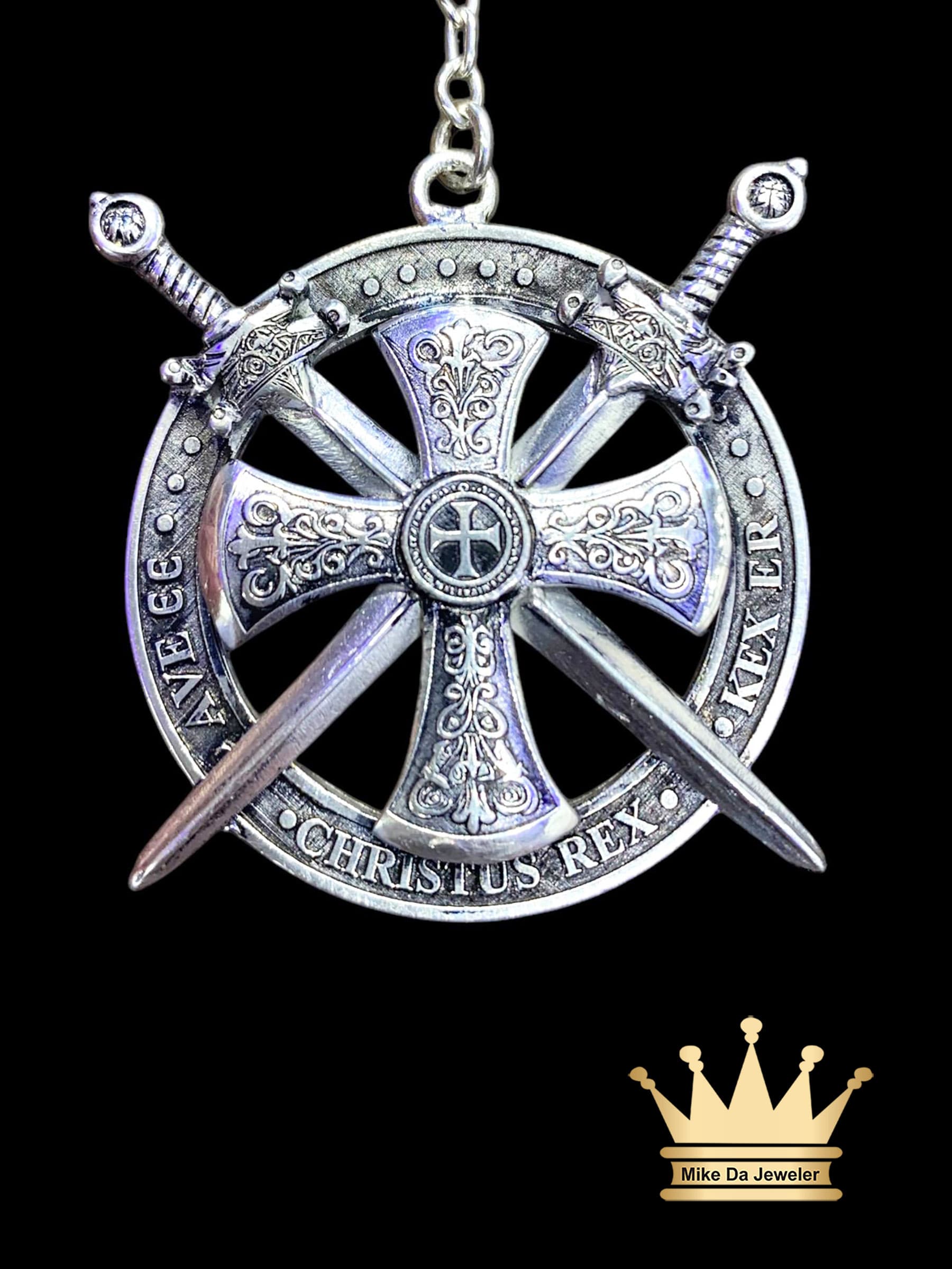 925 Silver Handmade "Christus Rex” Sword & Cross Shield Charm