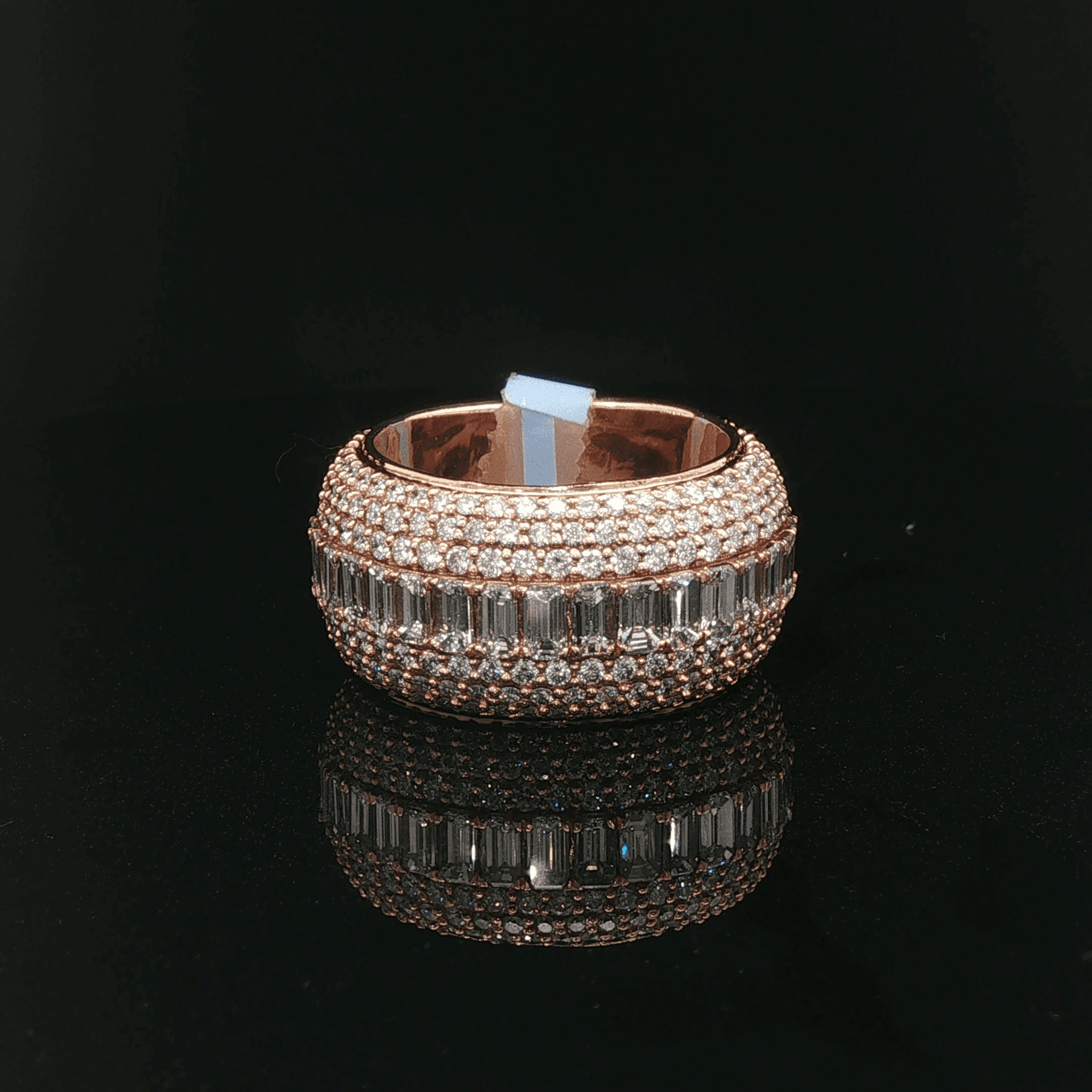 Rose Gold Diamond Eternity Ring with Baguette Center