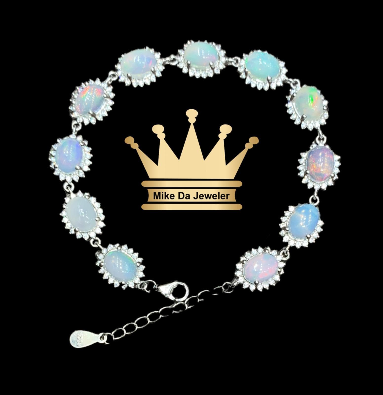 925 Sterling Silver Natural Opal Tennis Bracelet
