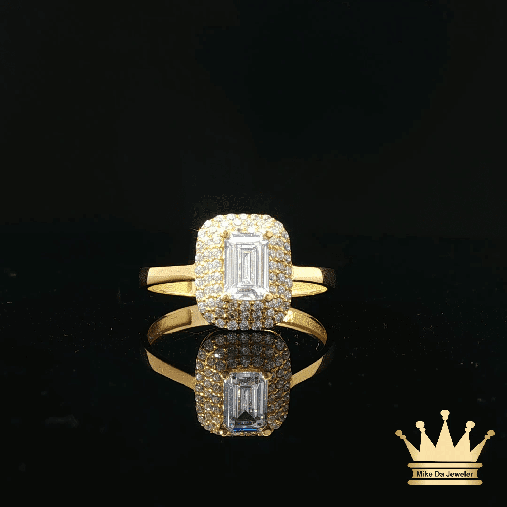 14k Yellow Gold Multistone Ring with Emerald Cut C.Z
