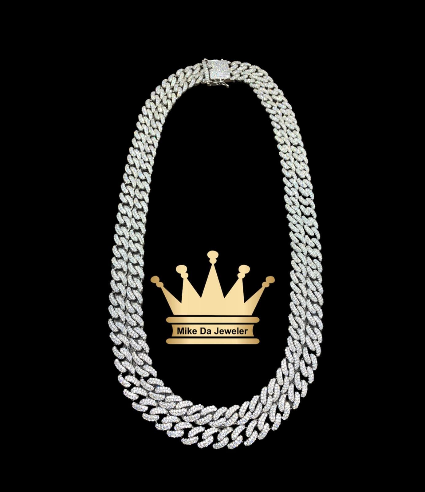 925 Sterling Silver Handmade Miami Cuban Link Chain with Cubic Zirconia
