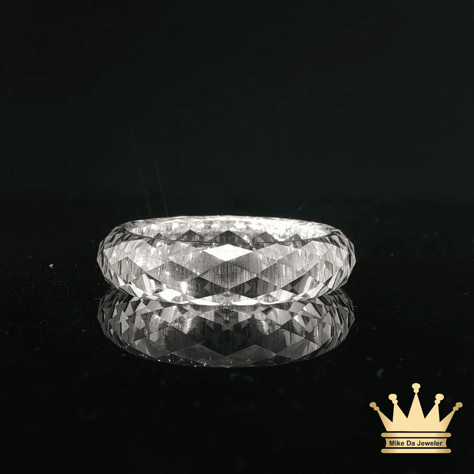 Moissanite White Gold Faceted Band Ring – Modern Luxury Design