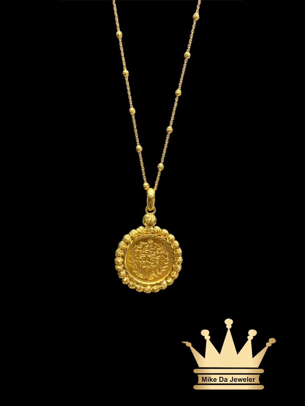 21K Handmade Beads Chain with Circle Pendant