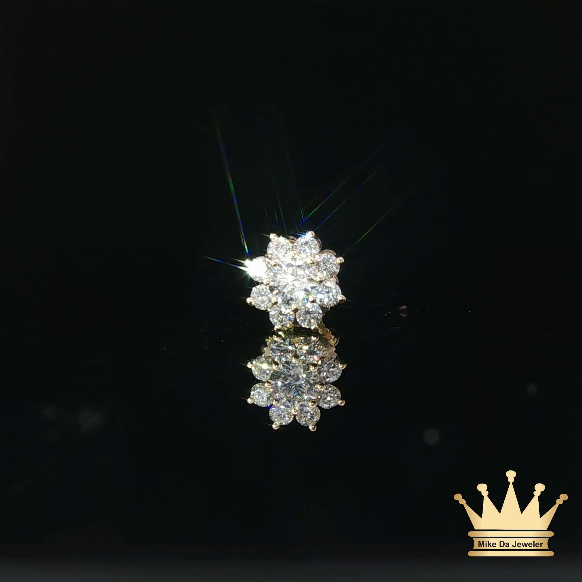 14K Gold Diamond Flower Stud Earrings – Full Cluster Sparkle