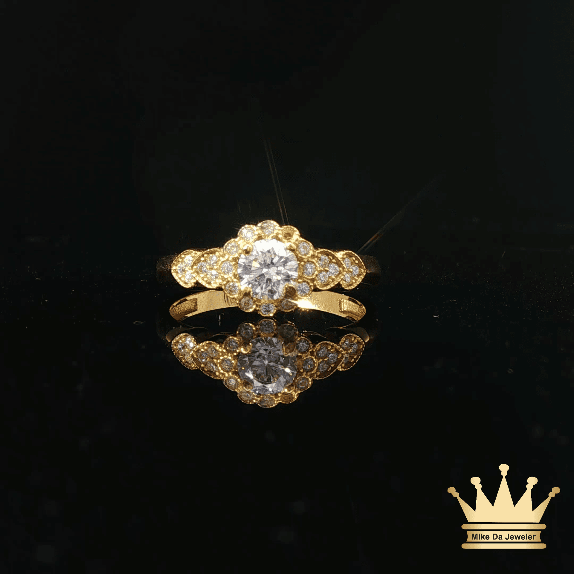 18K Yellow Gold CZ Halo Ring
