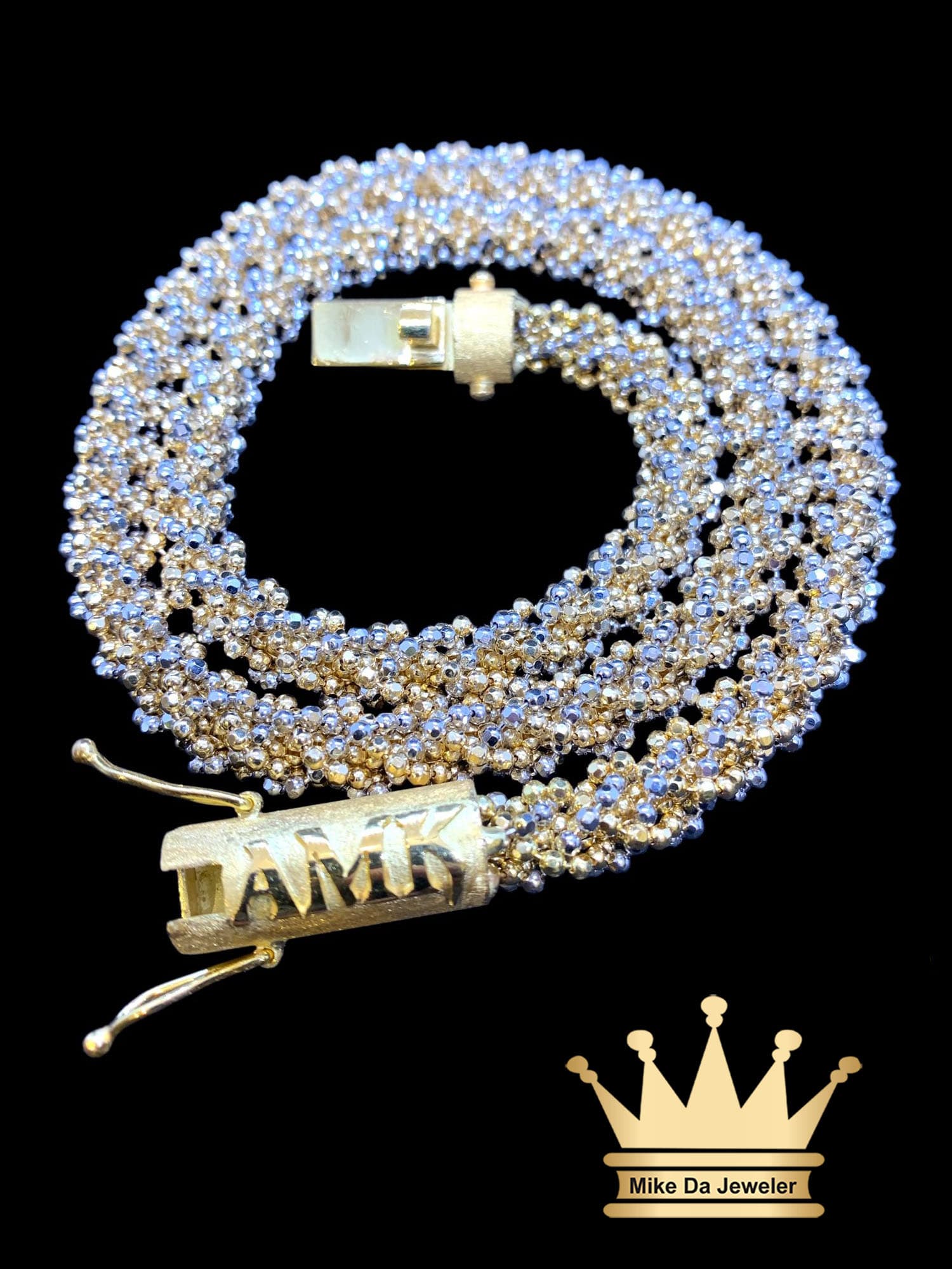 Solid 18k Yellow and White Gold Popcorn Chain