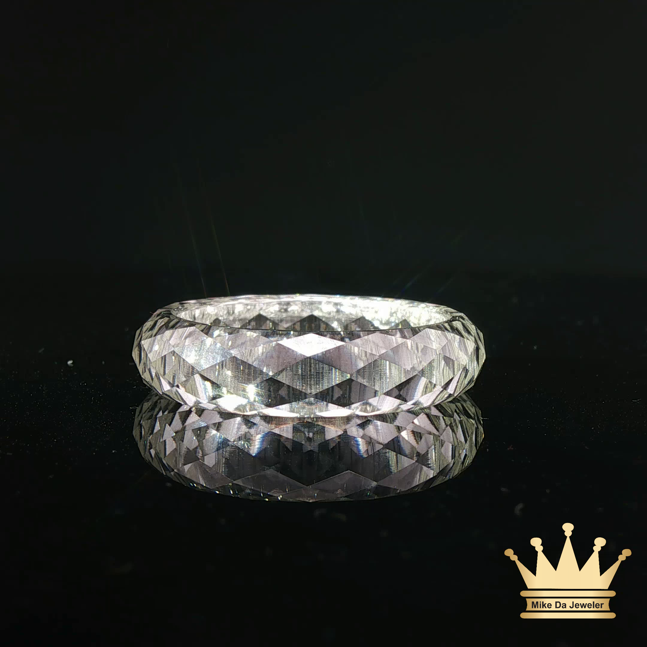Moissanite White Gold Faceted Band Ring – Modern Luxury Design