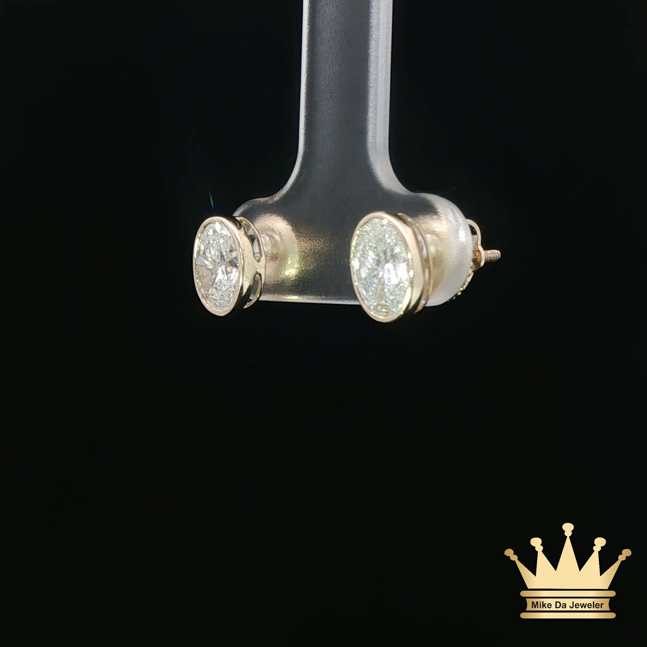 14K Gold Diamond Oval Bezel Stud Earrings – 1.44 CT Total Weight
