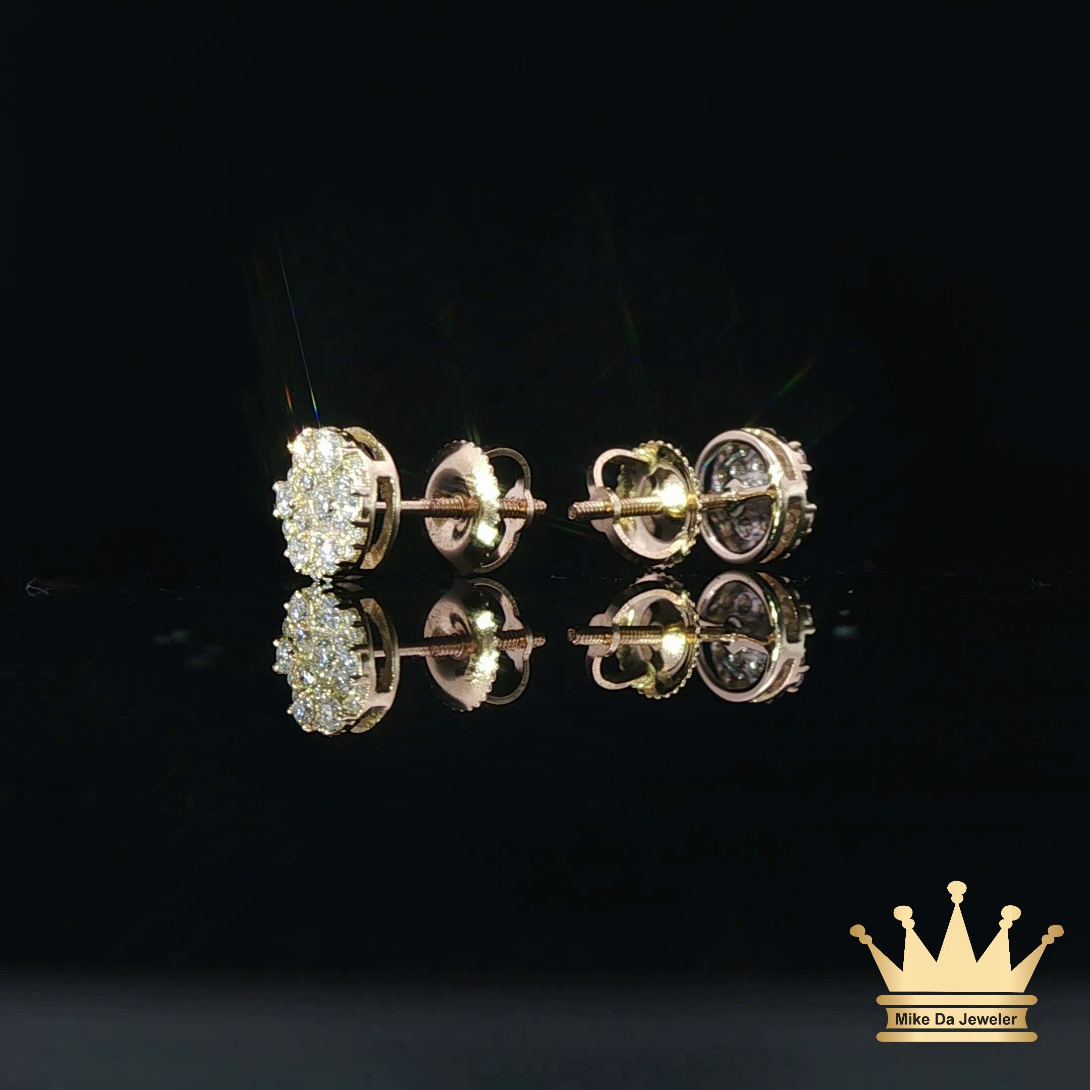 14K Gold Round Diamond Cluster Stud Earrings – 0.50 CT Total Weight