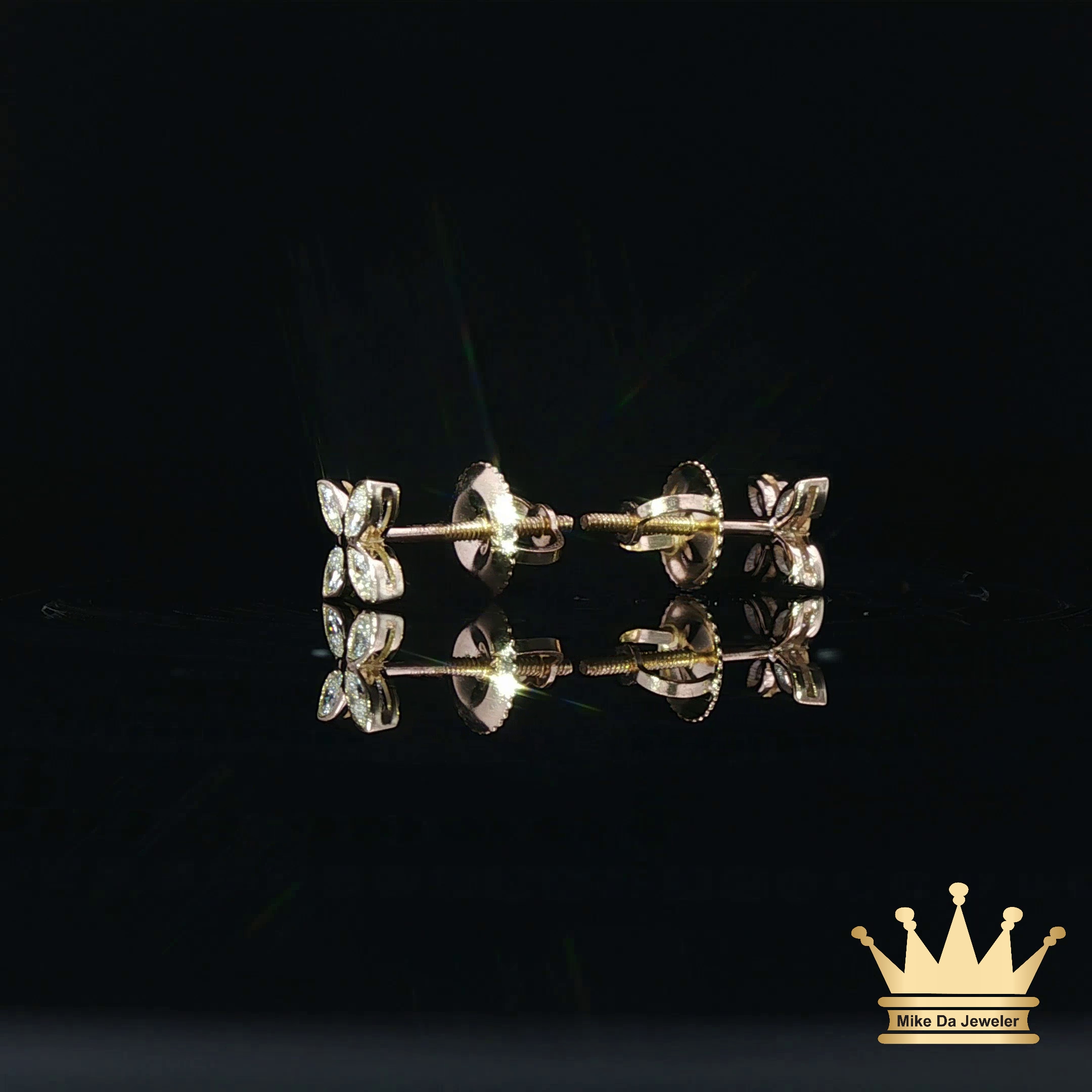 14K Gold Diamond Flower Cluster Stud Earrings