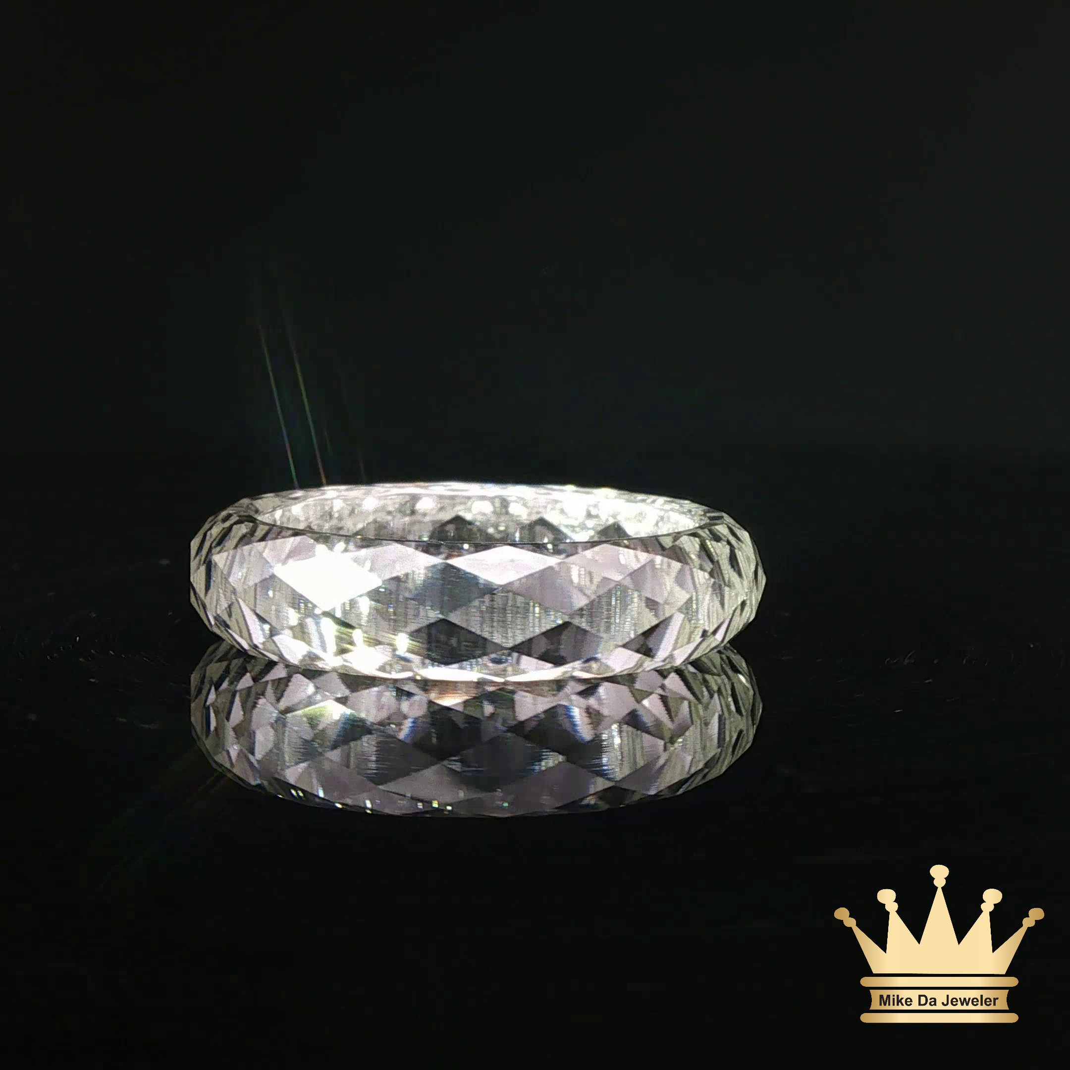 Moissanite White Gold Faceted Band Ring – Modern Luxury Design