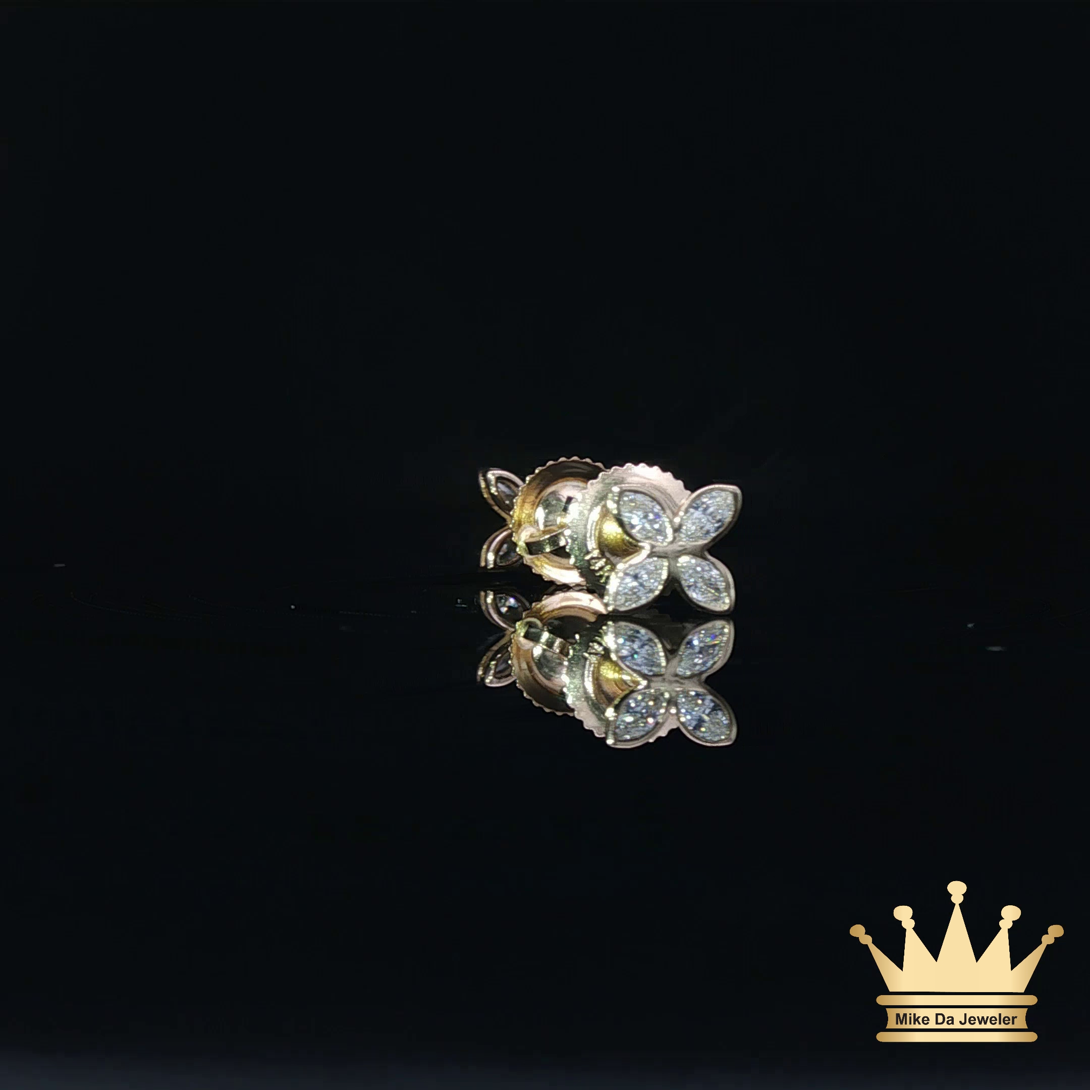 14K Gold Diamond Flower Cluster Stud Earrings