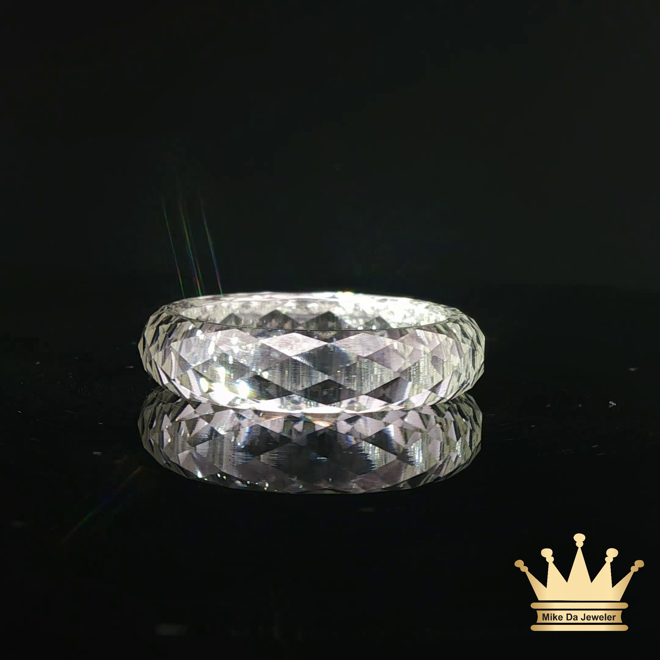 Moissanite White Gold Faceted Band Ring – Modern Luxury Design