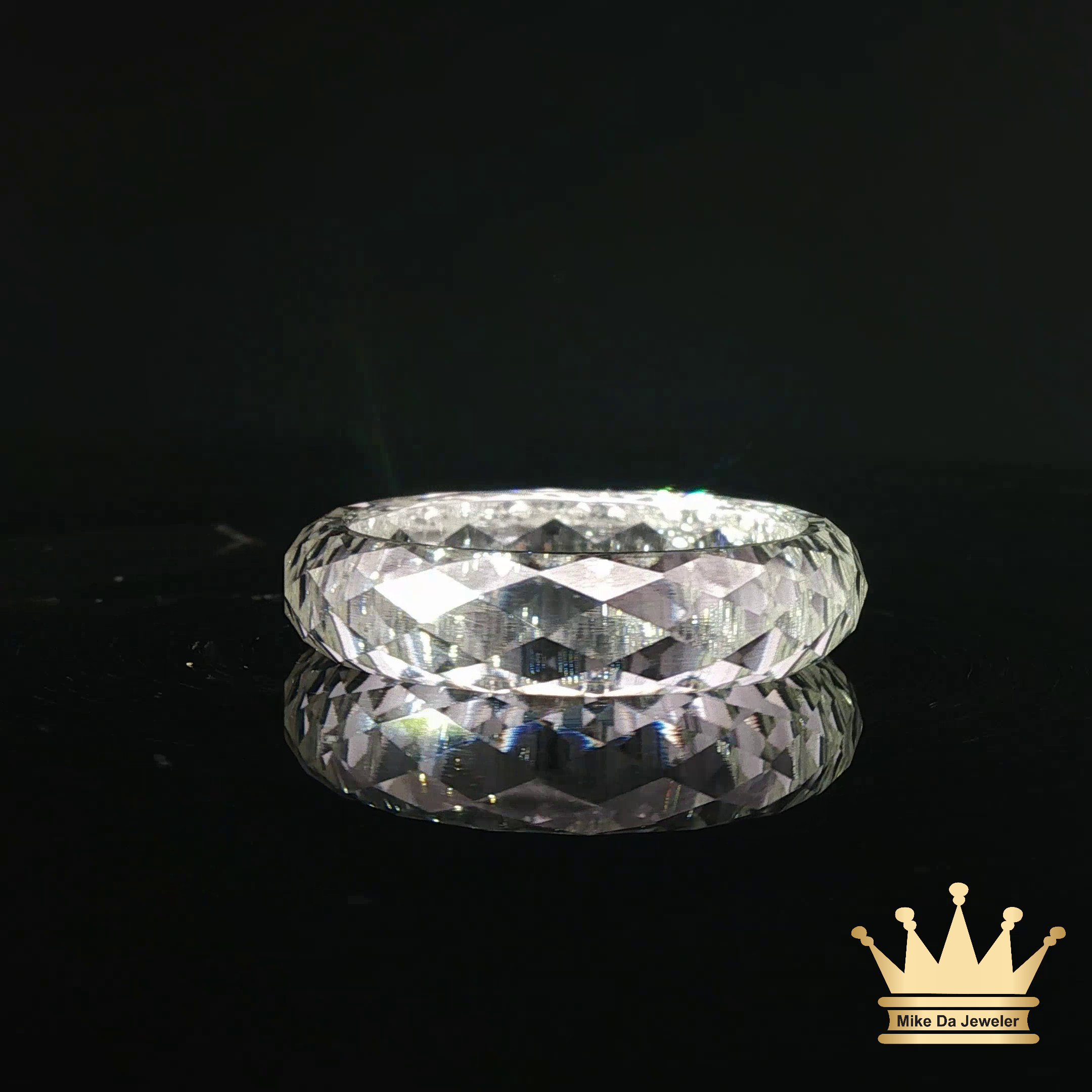 Moissanite White Gold Faceted Band Ring – Modern Luxury Design