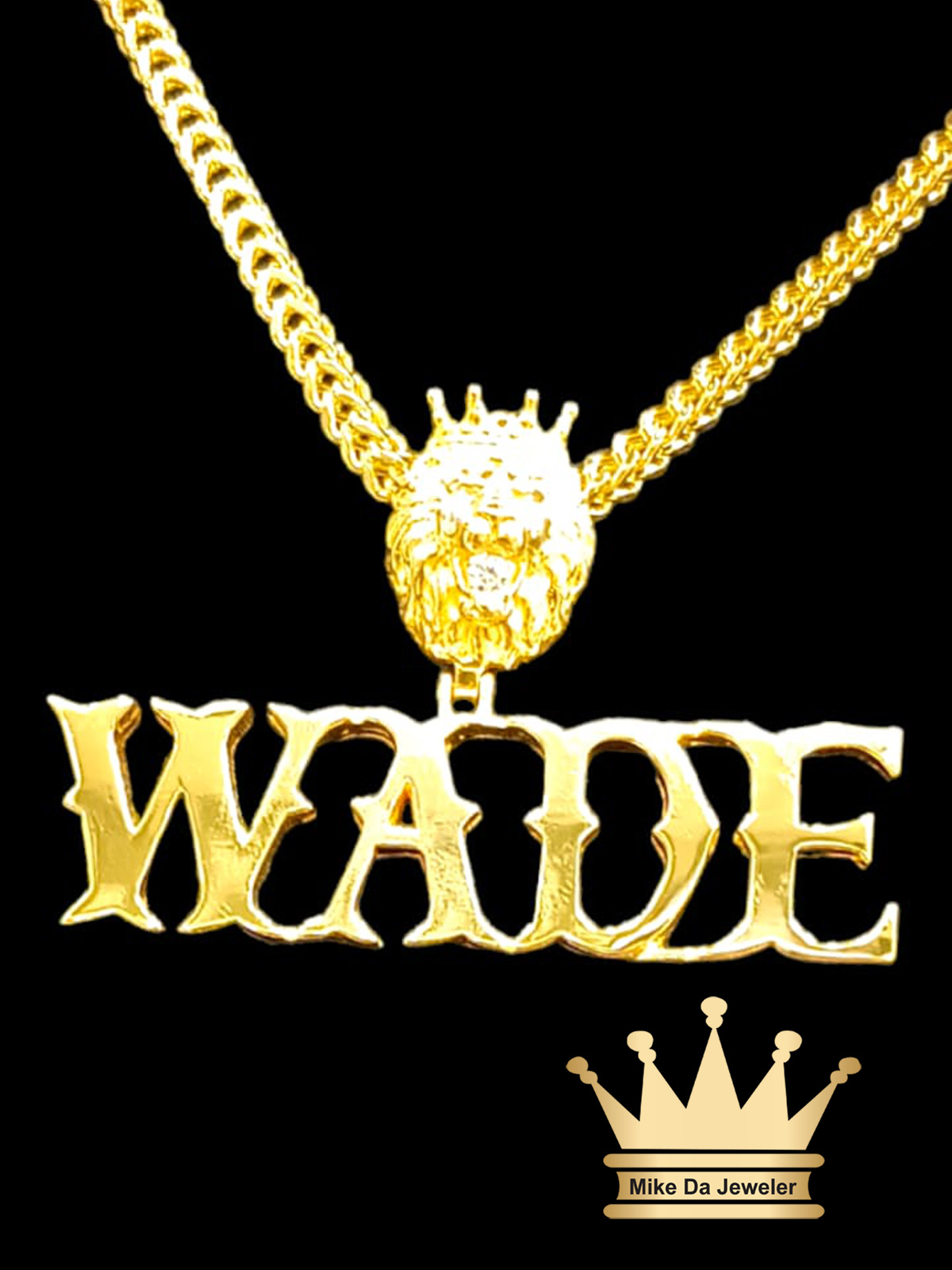 Solid 18K Gold Lion Head Name Pendant