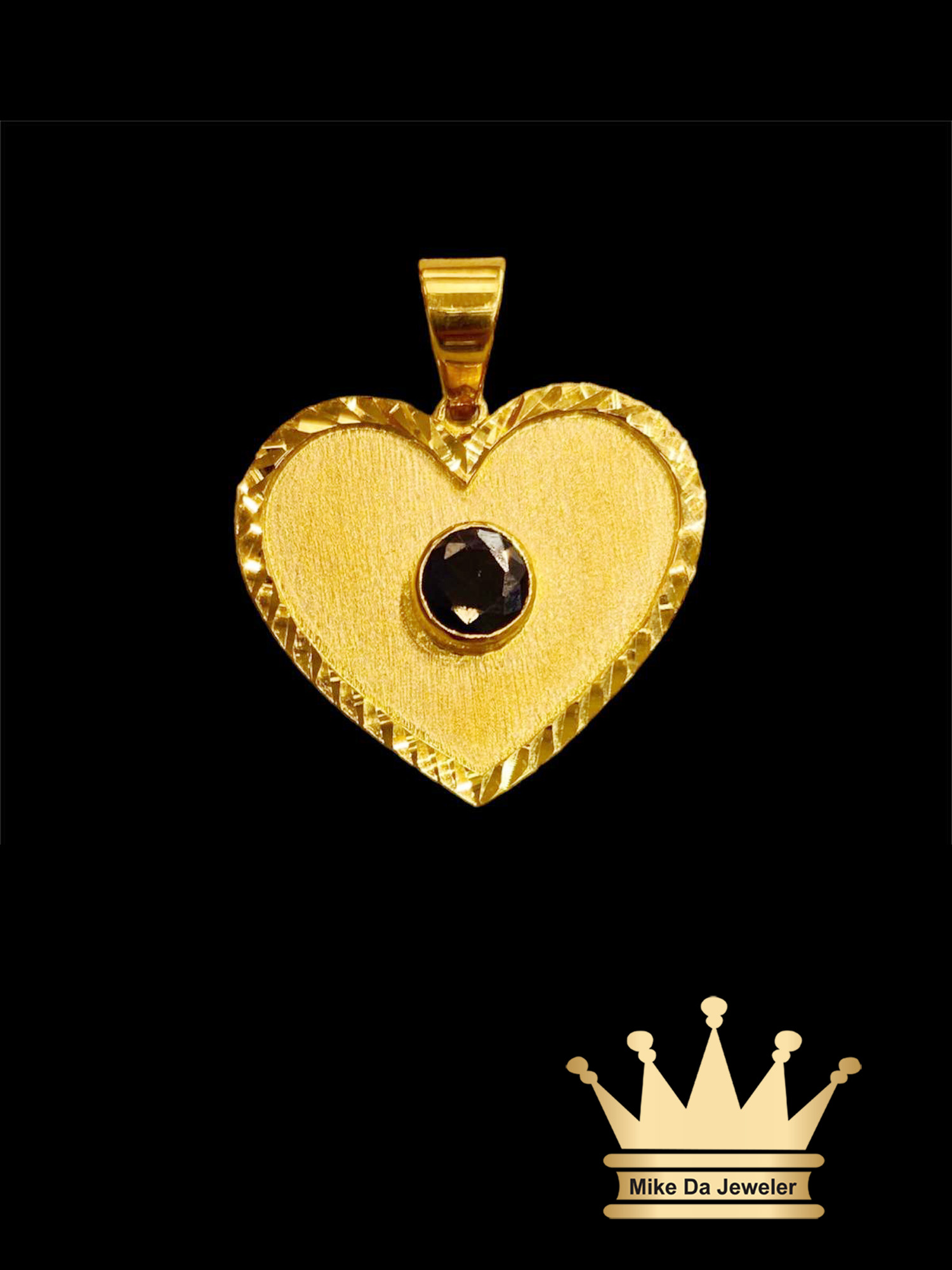 18k Gold Heart Charm with Blue Sapphire