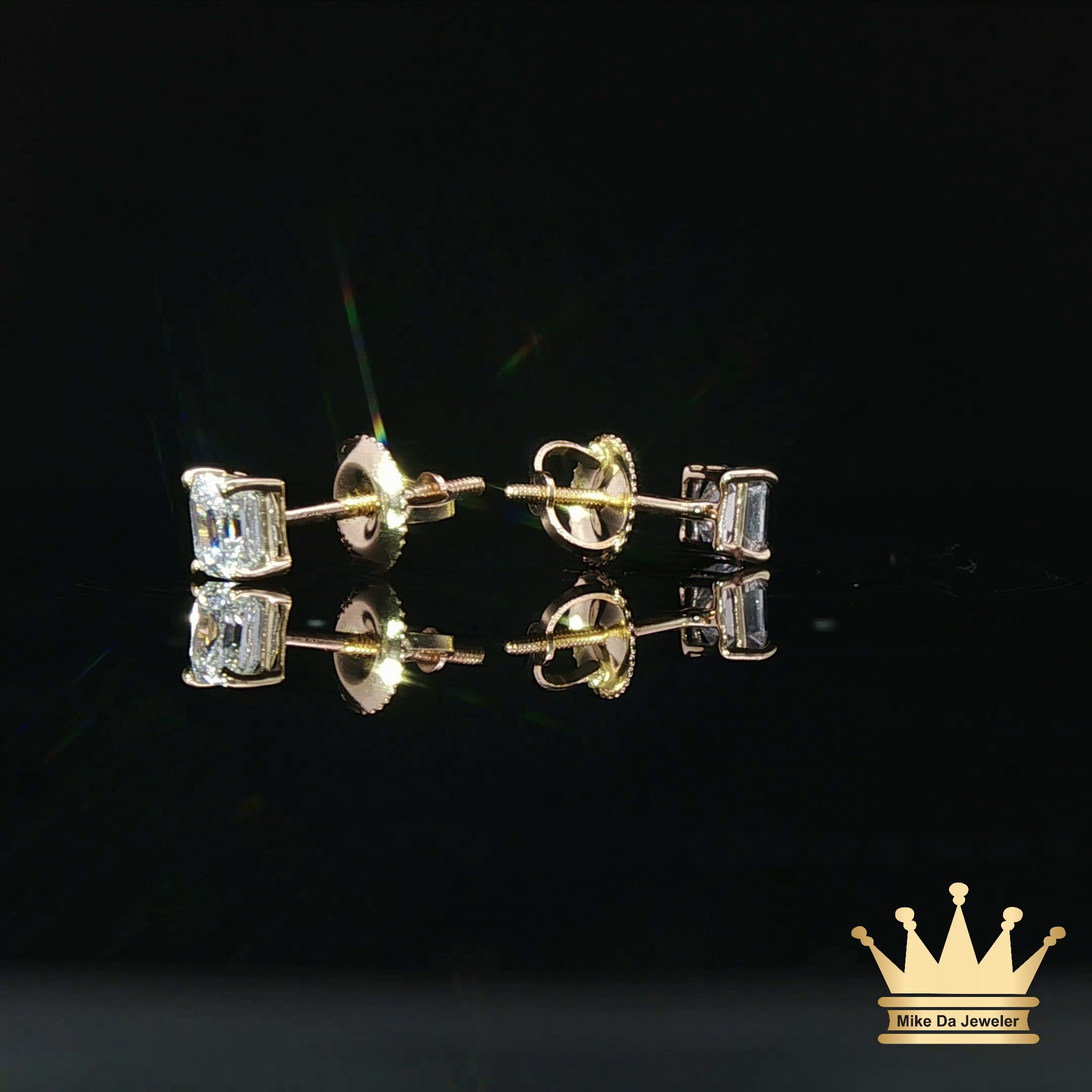 14K Gold Square Diamond Stud Earrings – 1.00 CT Total Weight