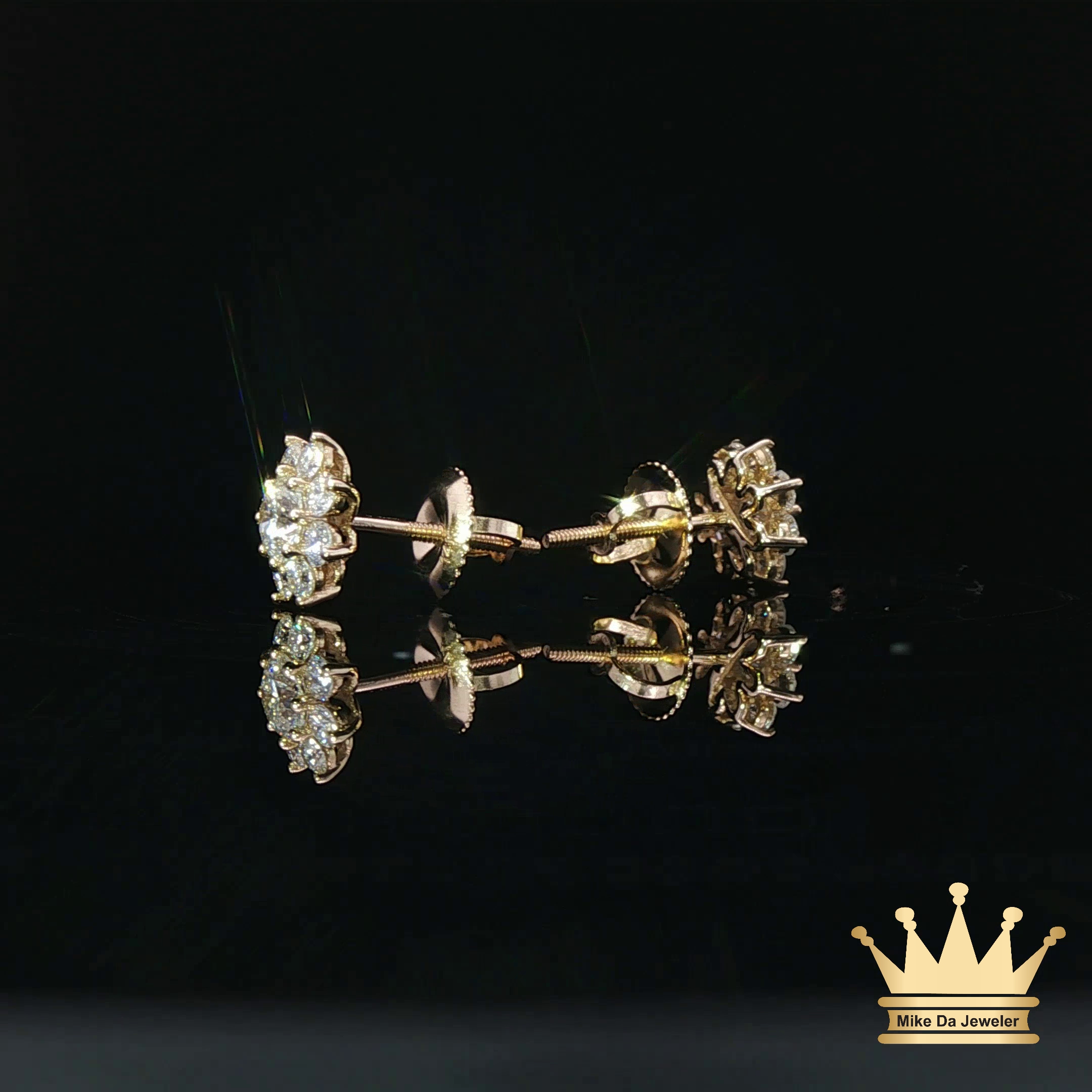 14K Gold Diamond Flower Stud Earrings – Full Cluster Sparkle
