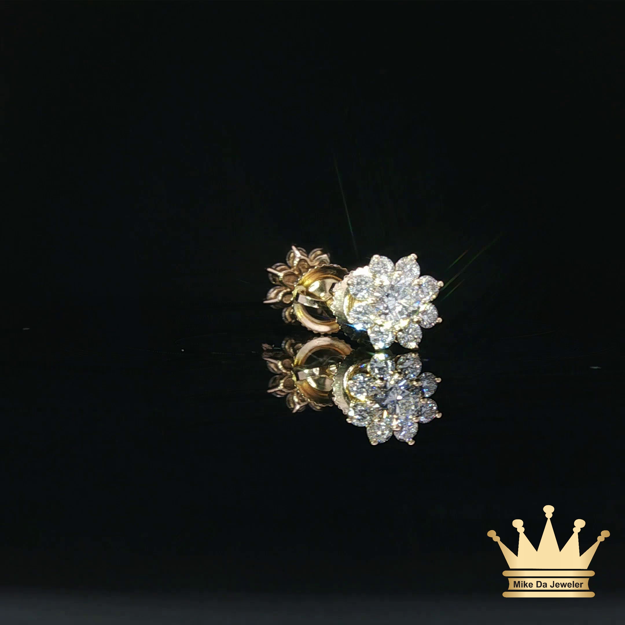 14K Gold Diamond Flower Stud Earrings – Full Cluster Sparkle