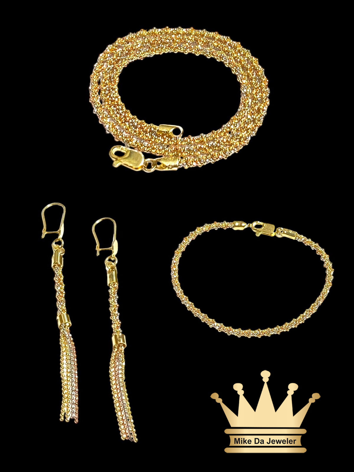 18K Tri-Color Gold Popcorn Necklace Set