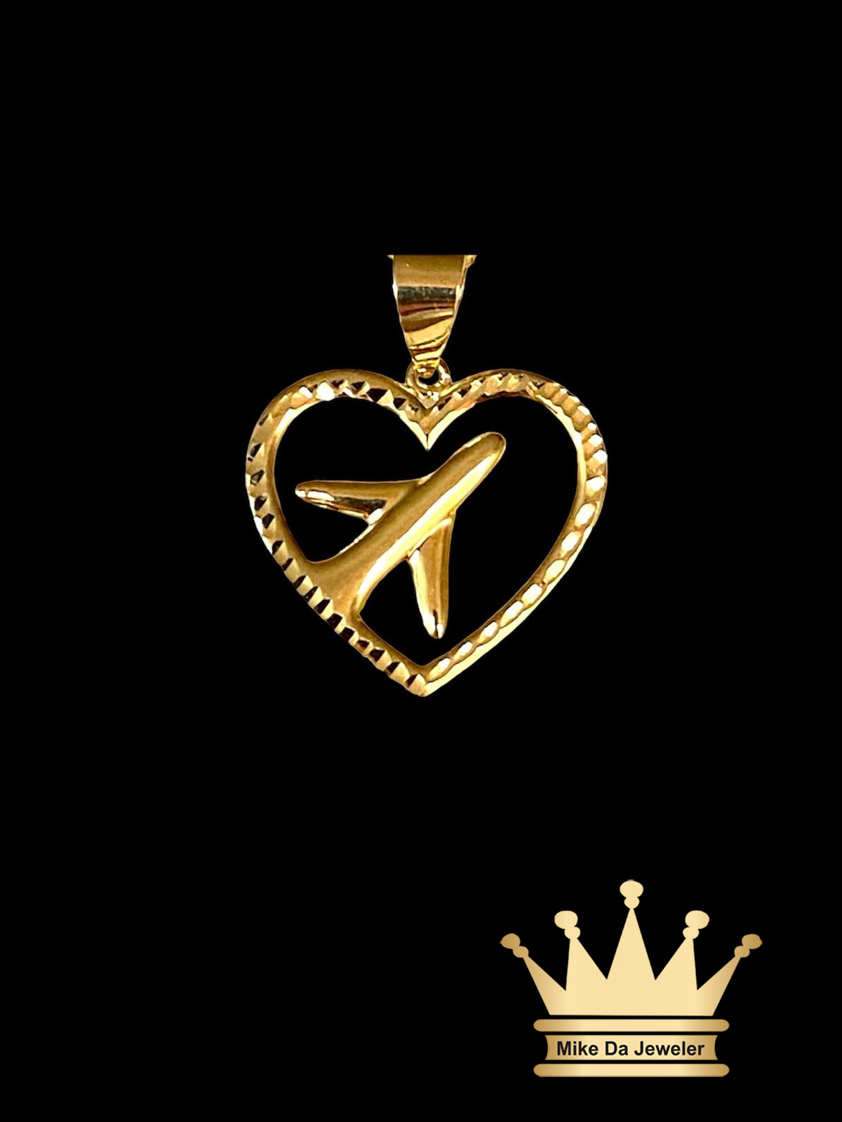 18K Gold Airplane with Heart Charm
