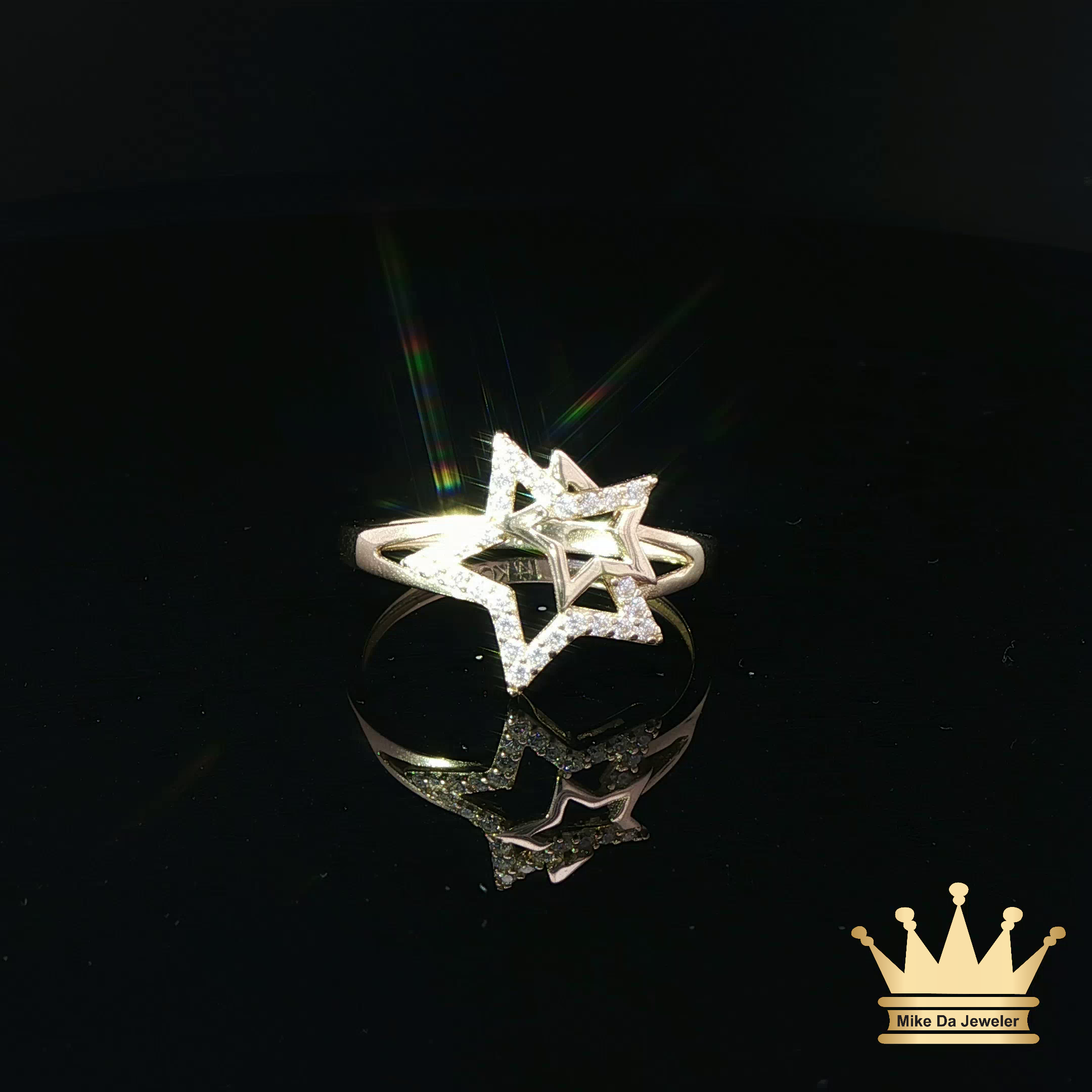 14K Yellow Gold Star Crystal Ring for Women