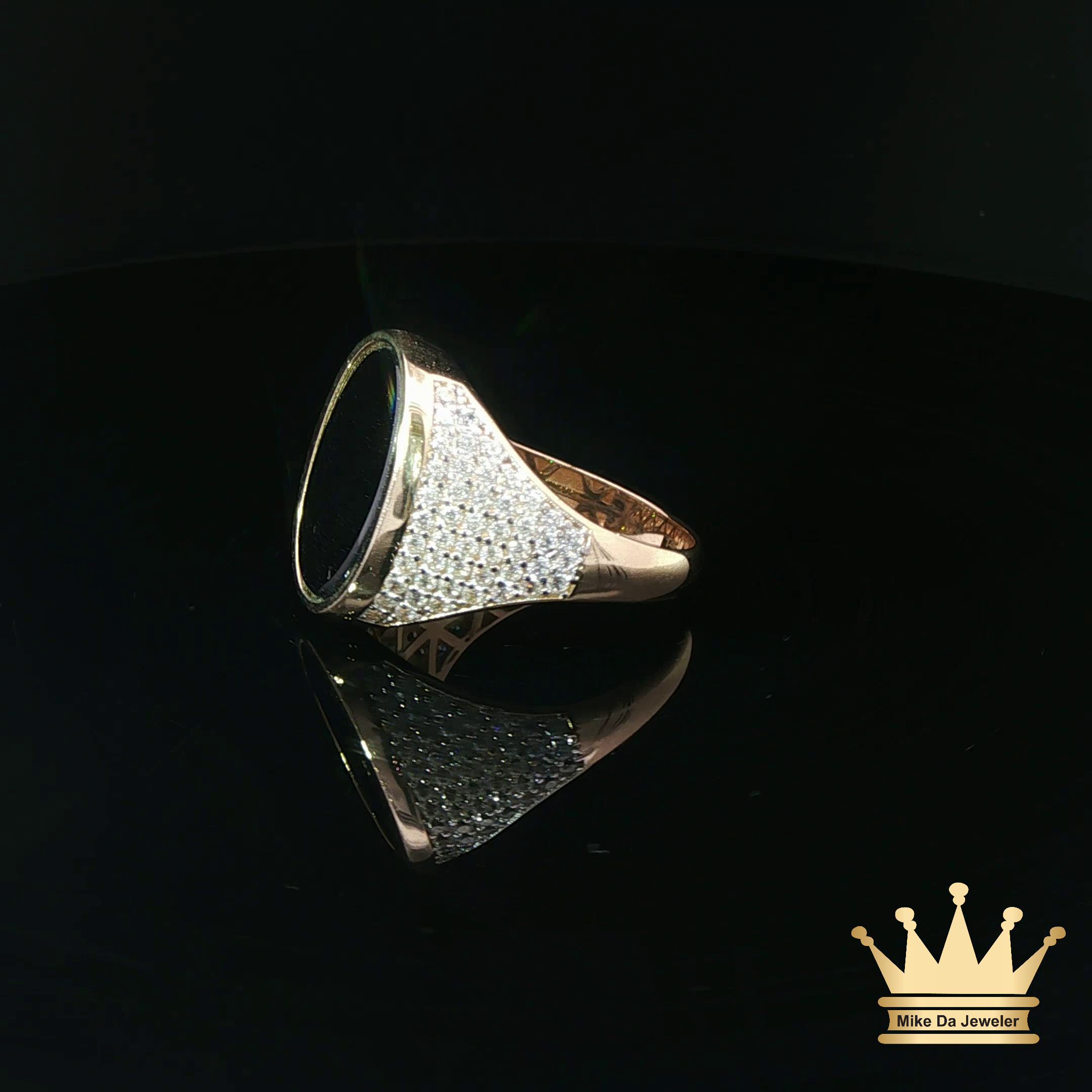 14K Yellow Gold Men’s Oval Black Onyx Ring with Diamond Accents