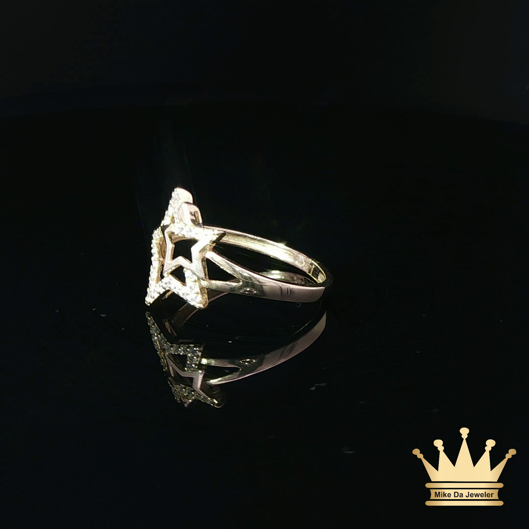 14K Yellow Gold Star Crystal Ring for Women