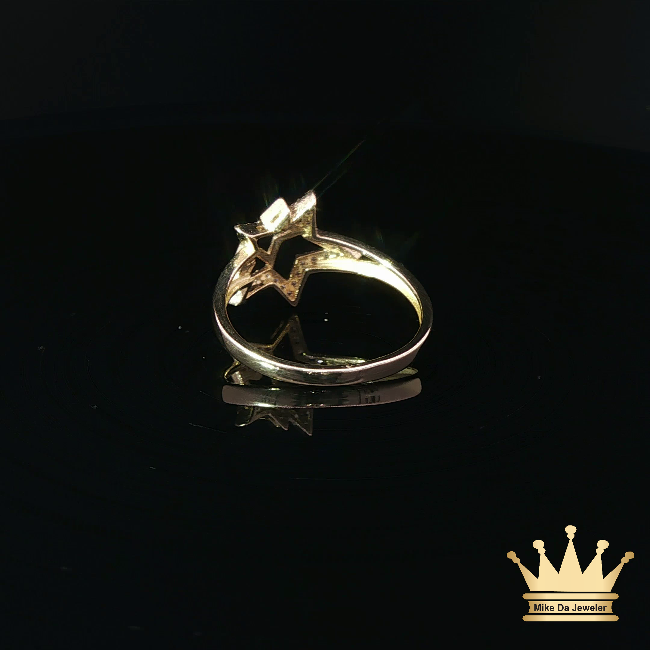 14K Yellow Gold Star Crystal Ring for Women