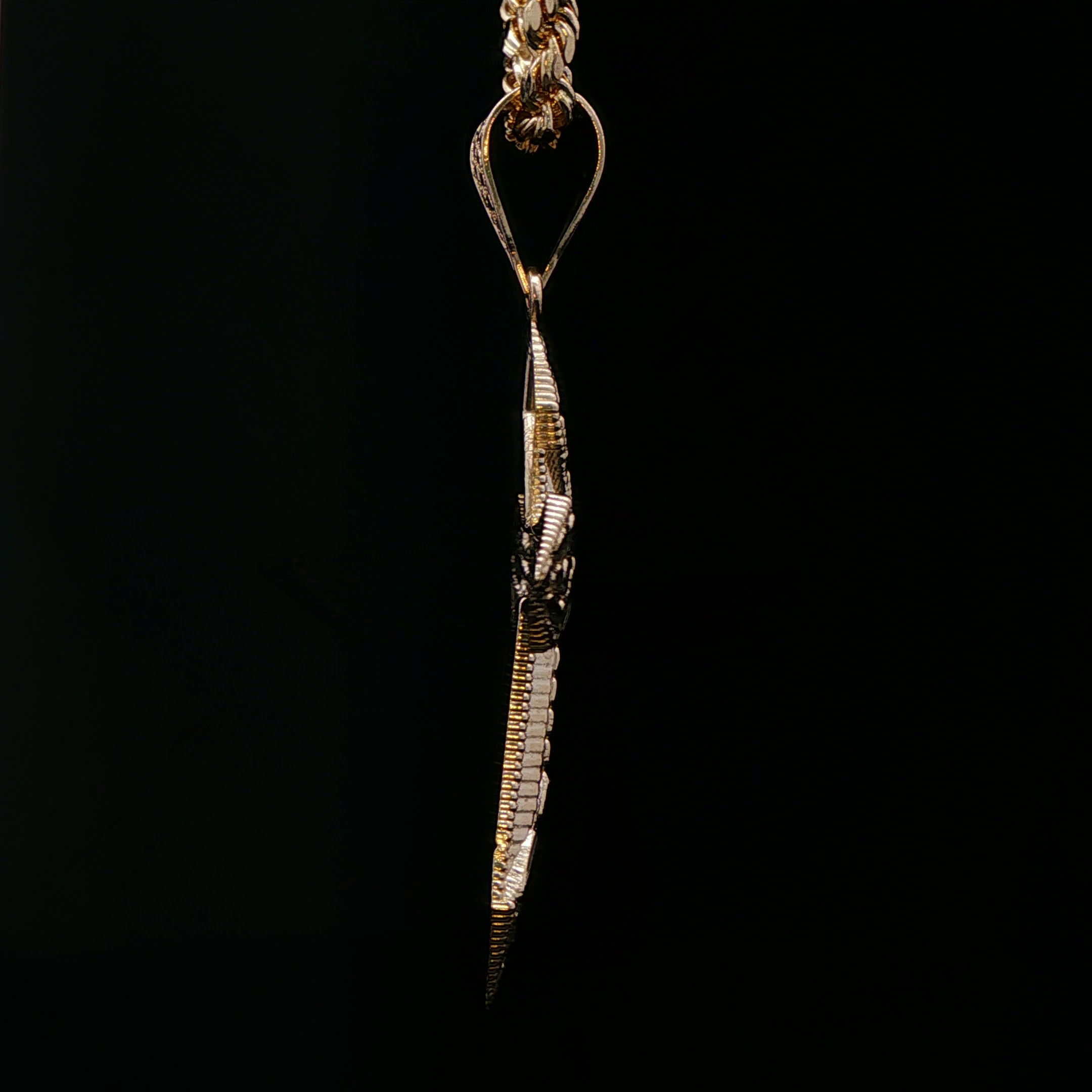 14K Gold Nugget Cross Pendant with 18K Rope Chain