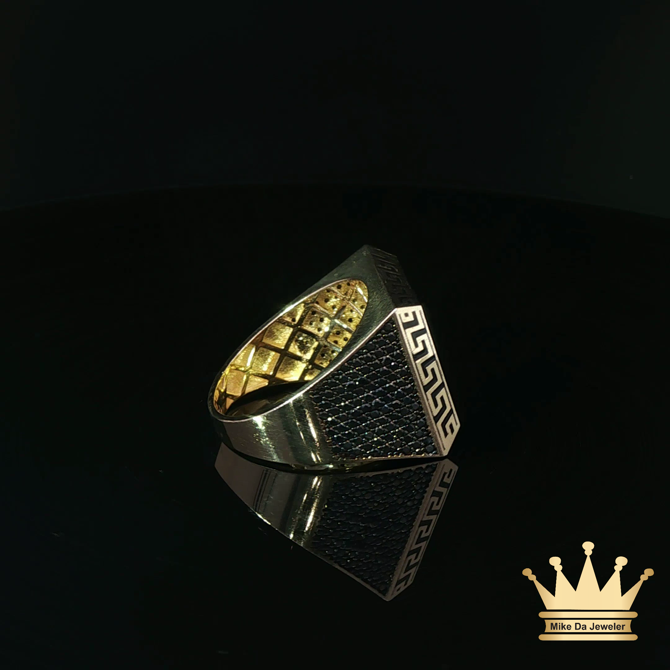 14K Yellow Gold Black Onyx Men’s Ring with Greek Key Frame