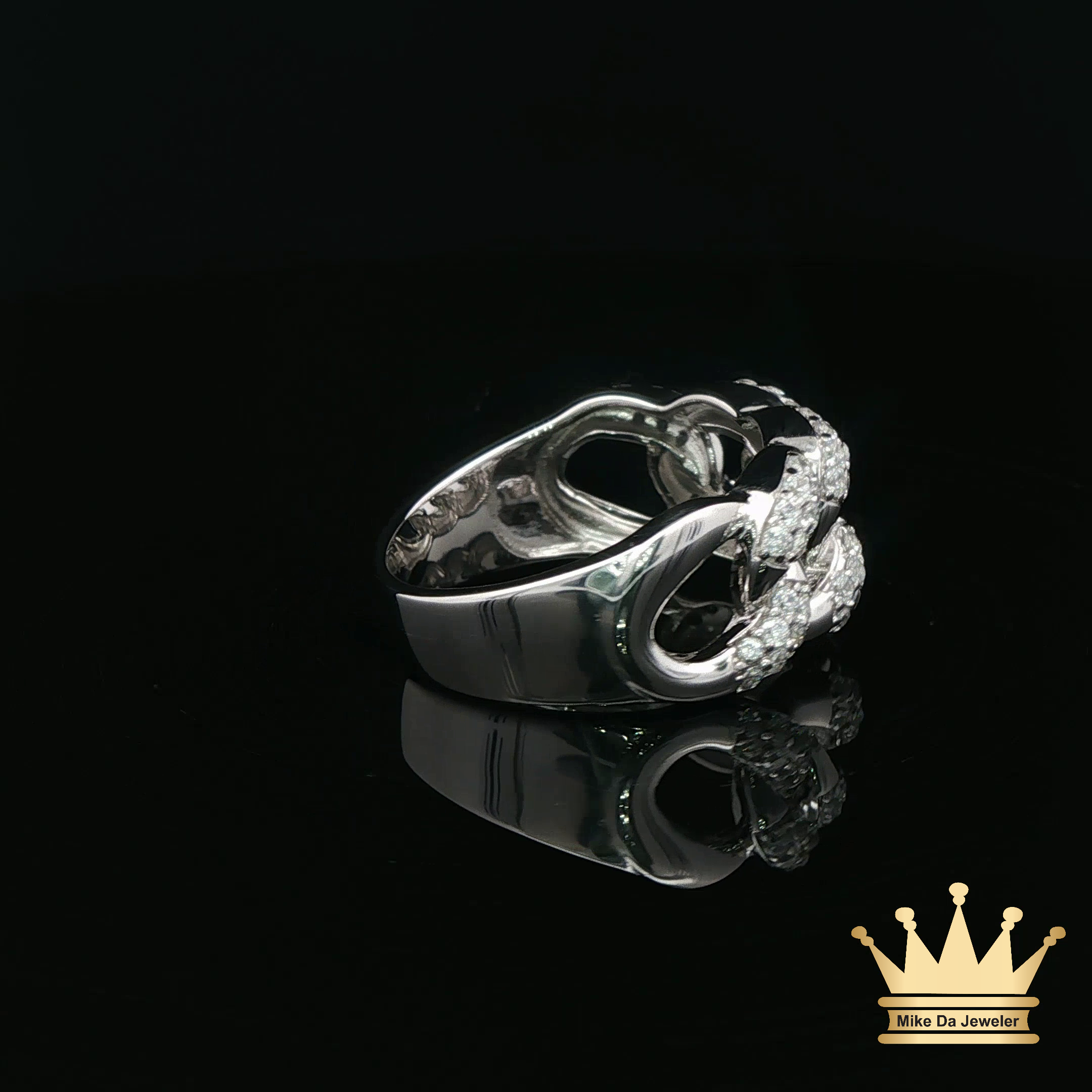 Silver Bubble Cuban Link Men’s Ring – Bold Iced Link Design