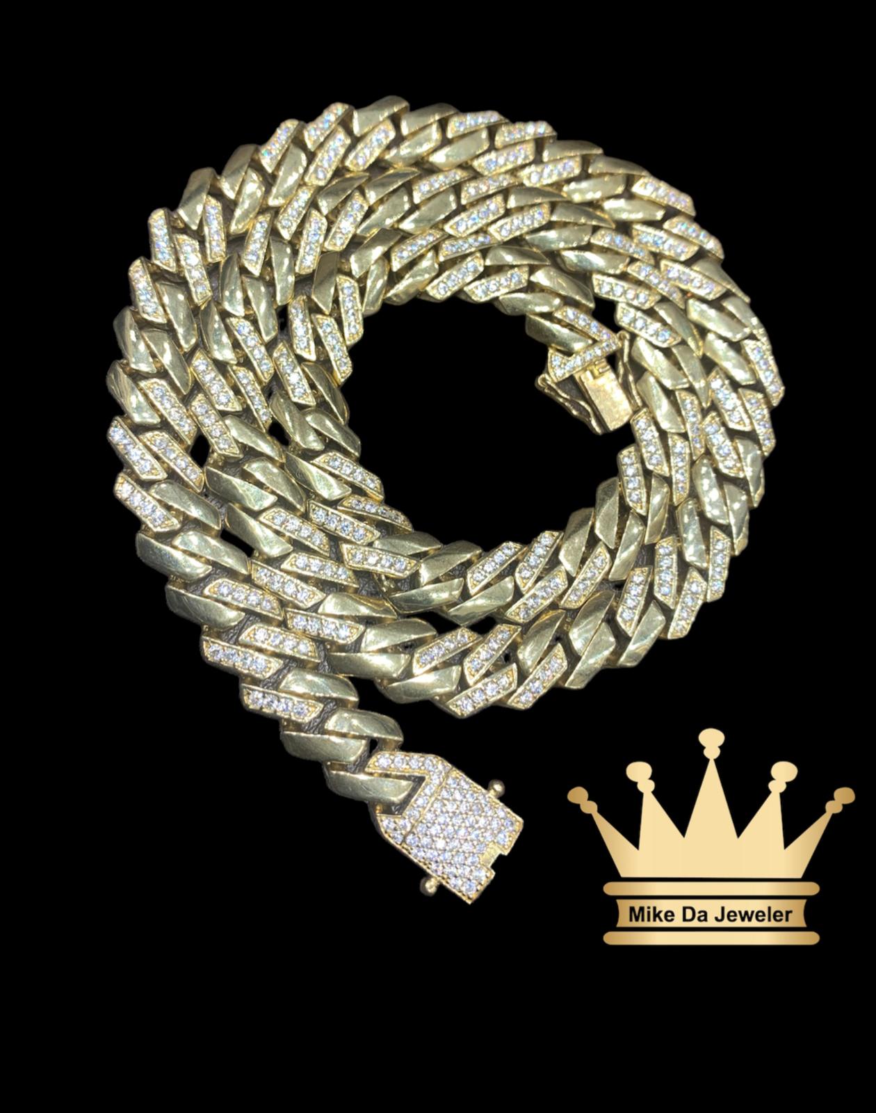 18k semisolid Miami Cuban link chain with cubic zirconia stone in it price $5650 USD weight 57.70 gram 22 inches 9mm