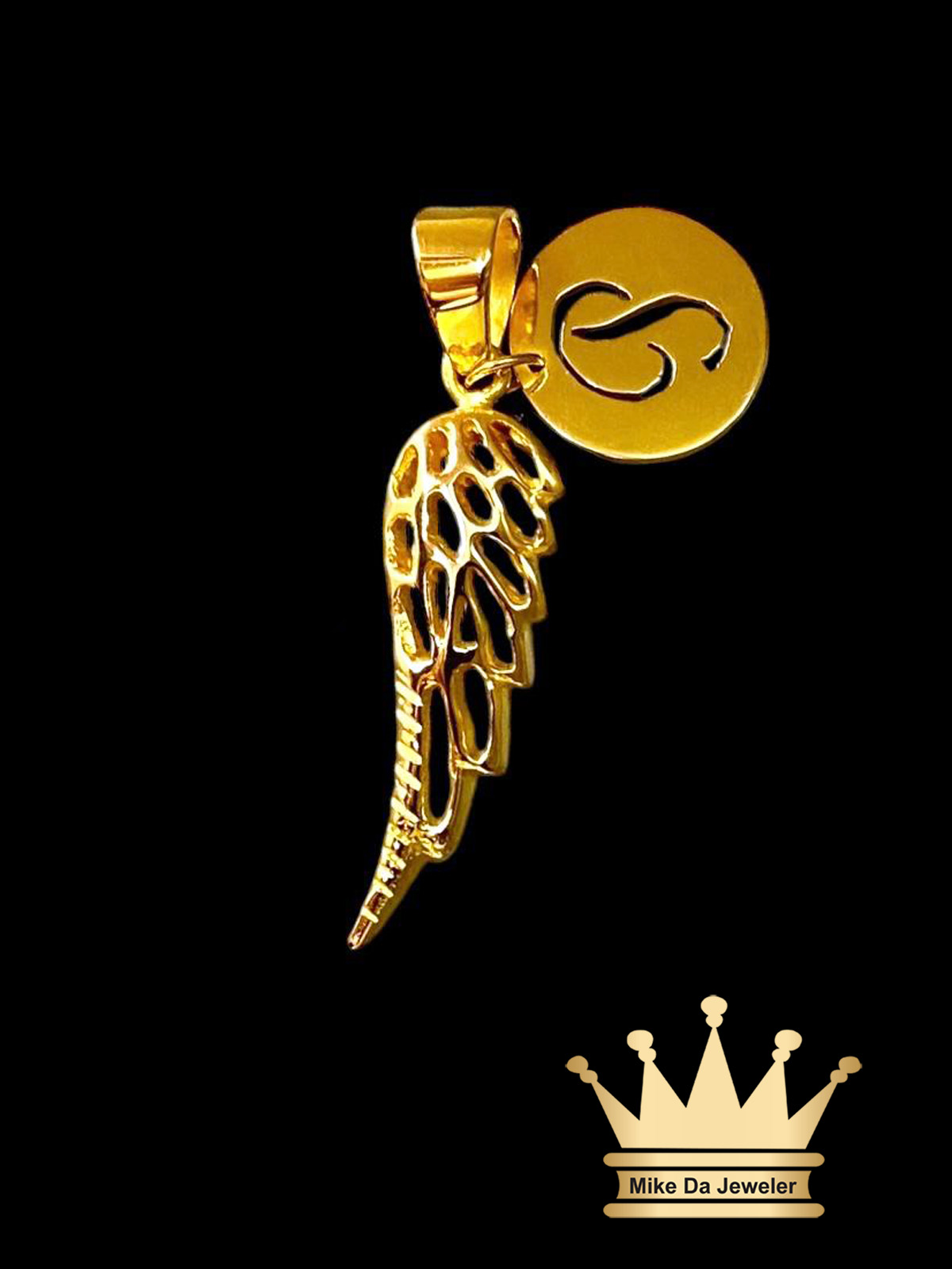 Custom Made 18K Gold Memorial Angel Wings Pendant