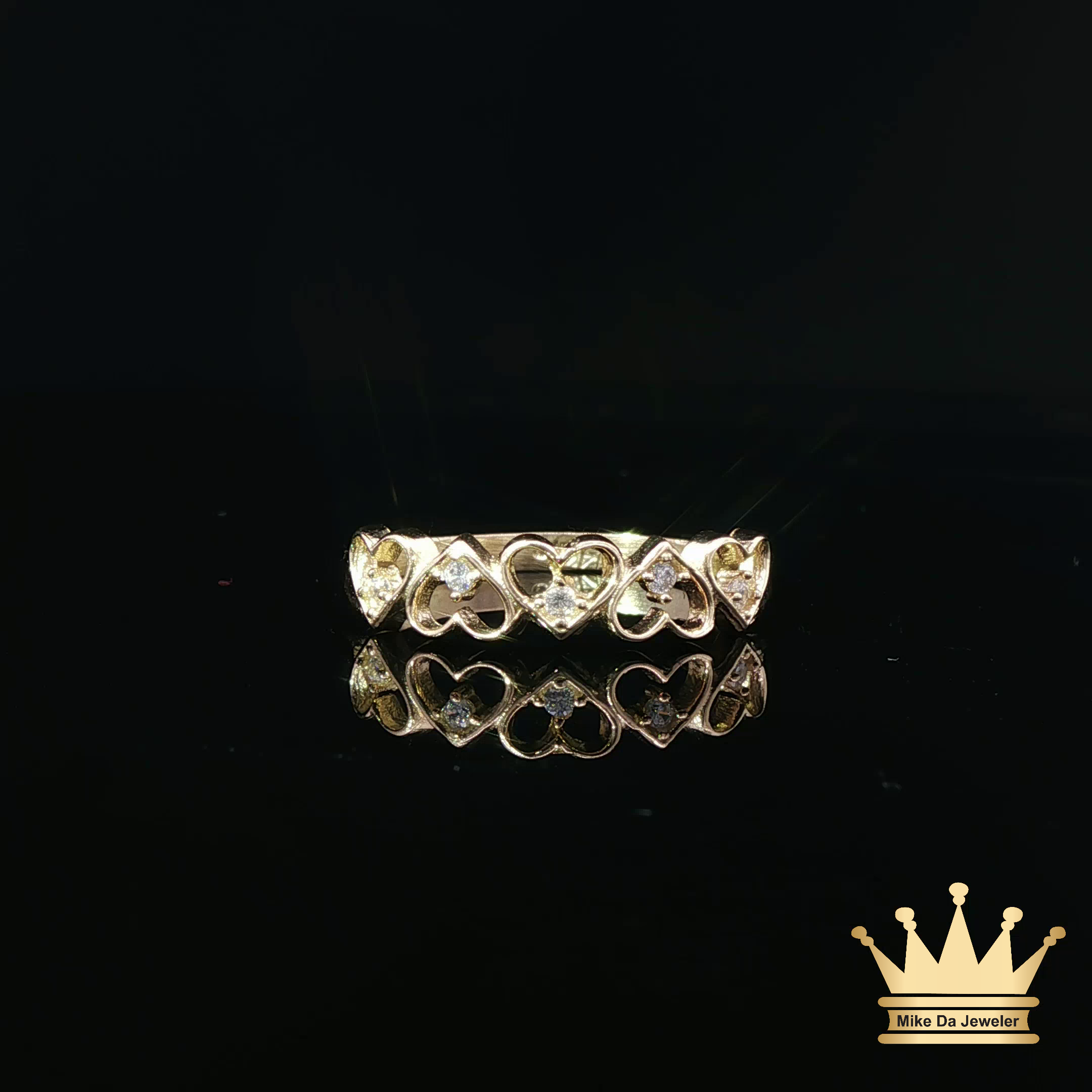 14K Yellow Gold Open Heart Ring with Cubic Zirconia Accents