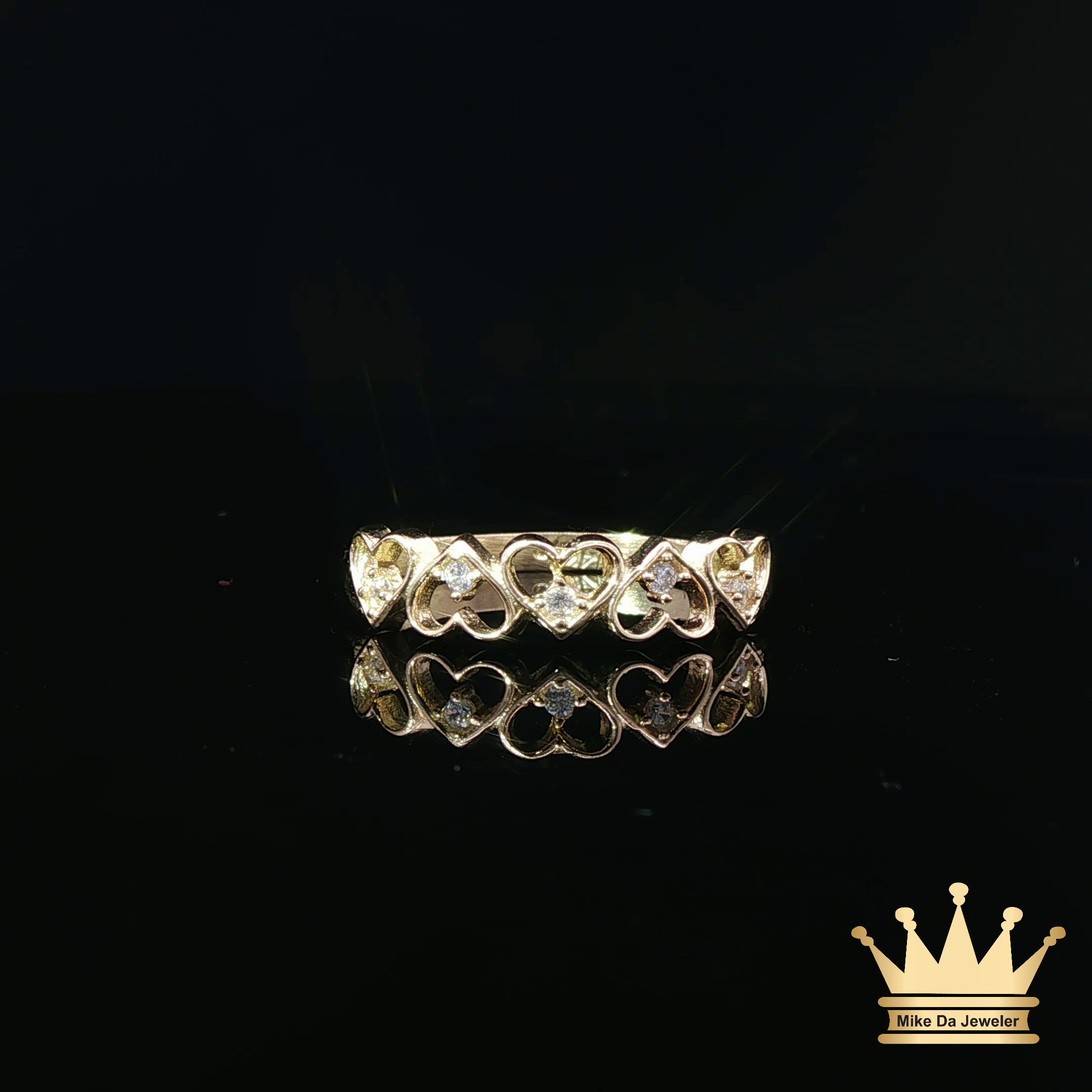 14K Yellow Gold Open Heart Ring with Cubic Zirconia Accents